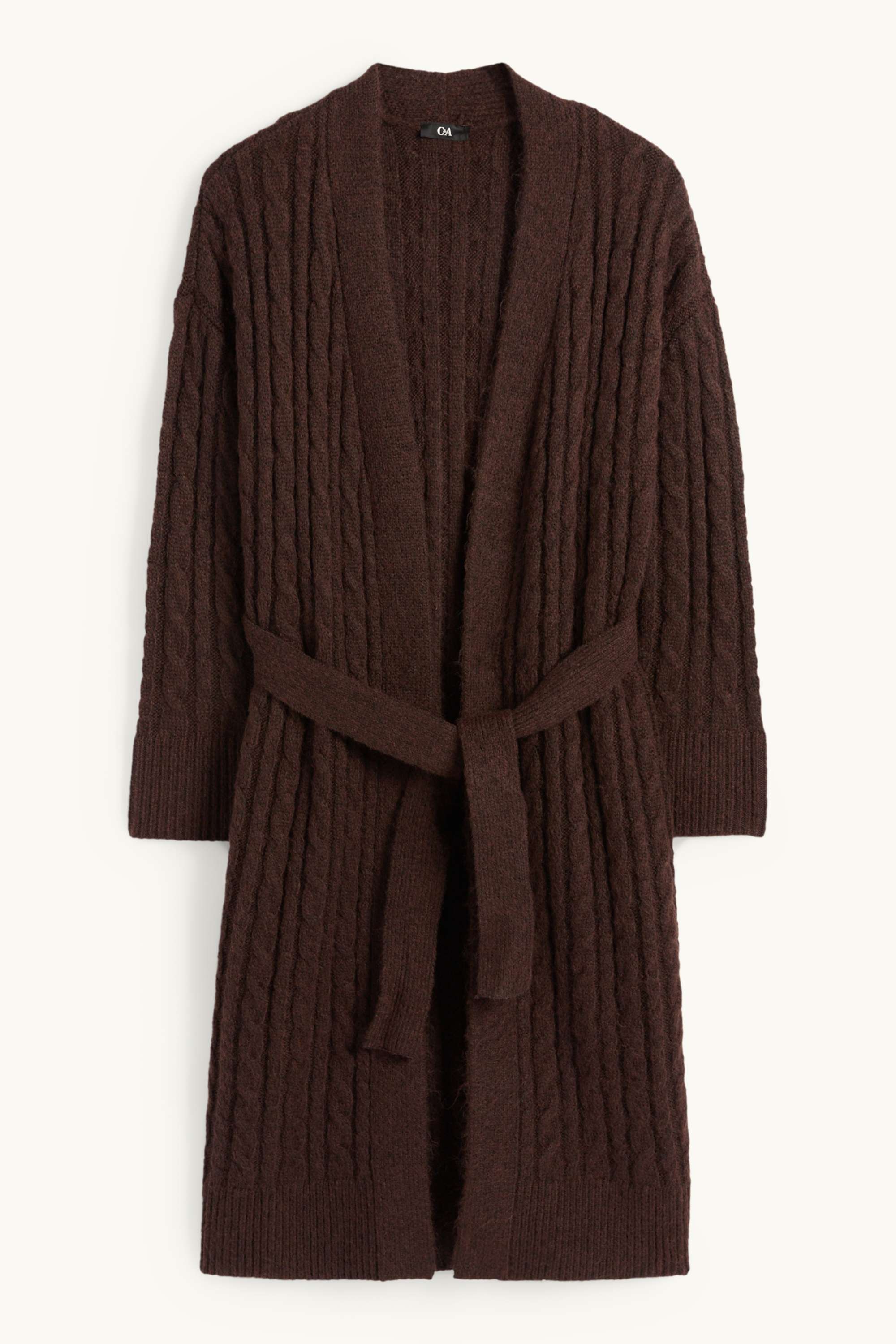 Cardigan - cable knit pattern dark brown