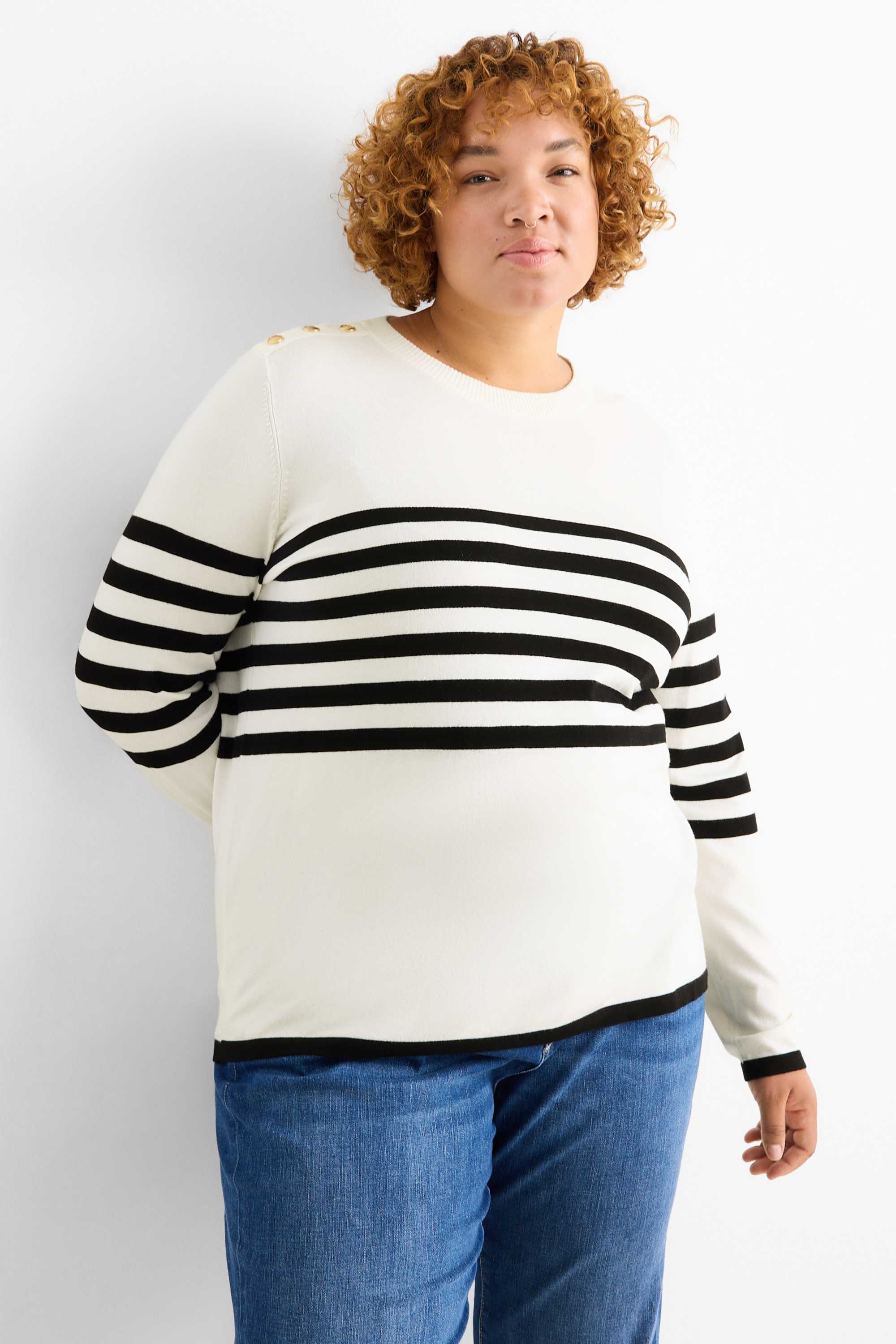 Jumper - striped white / black
