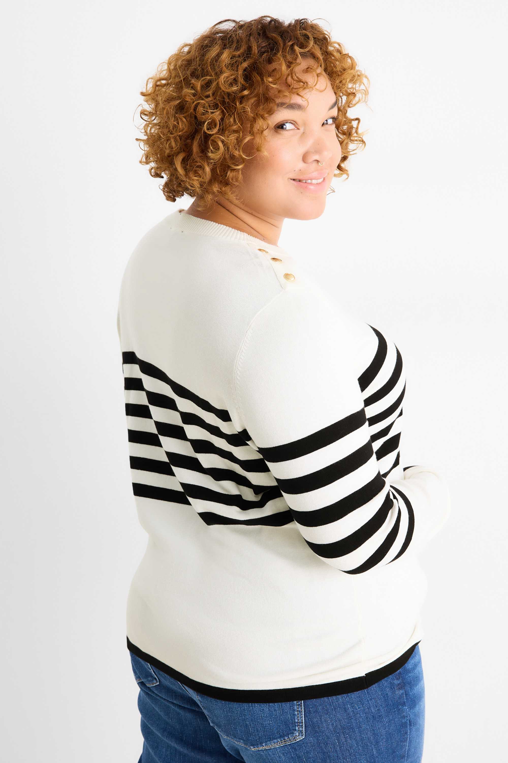 Jumper - striped white / black