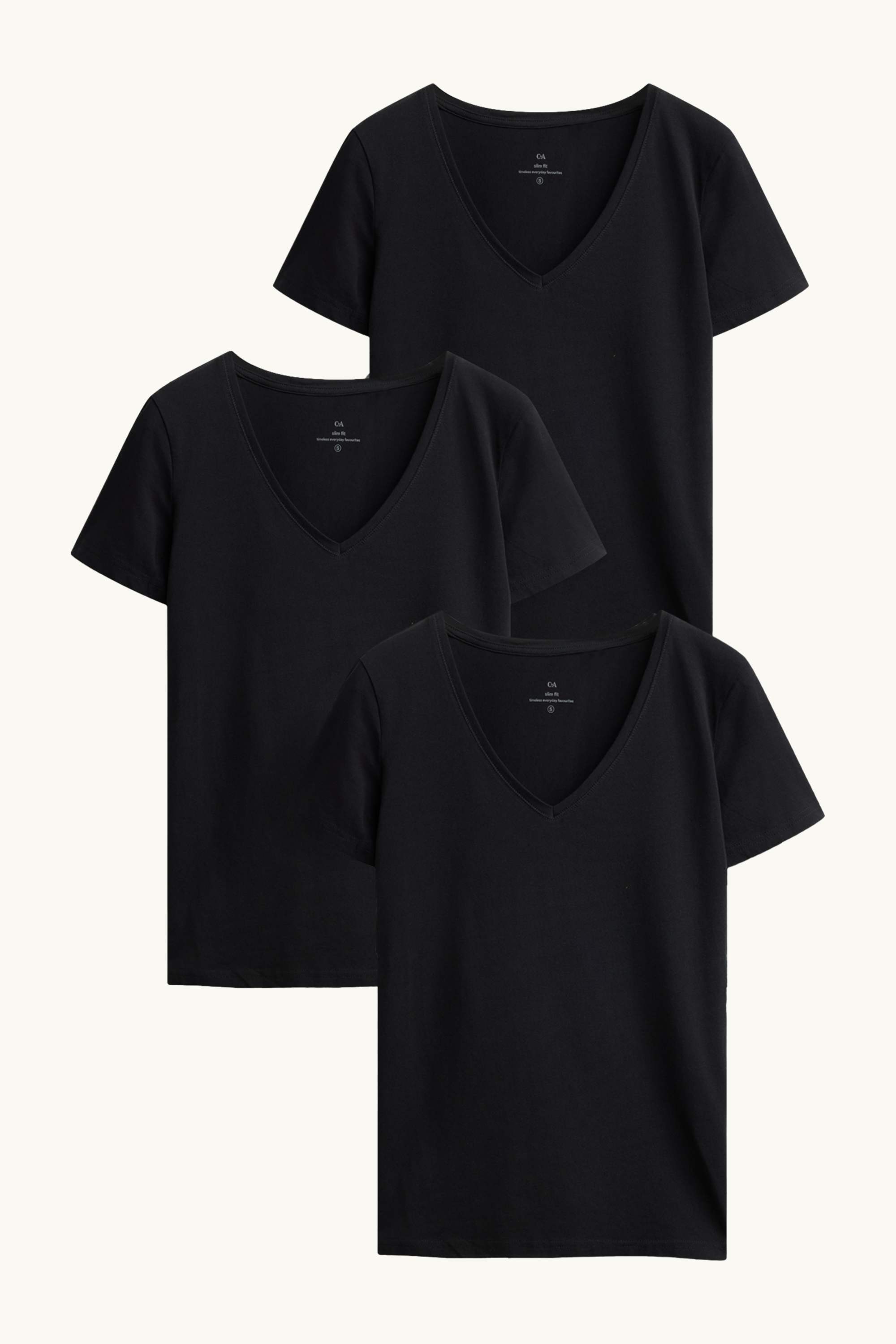 Multipack of 3 - V-neck T-shirt - slim fit black