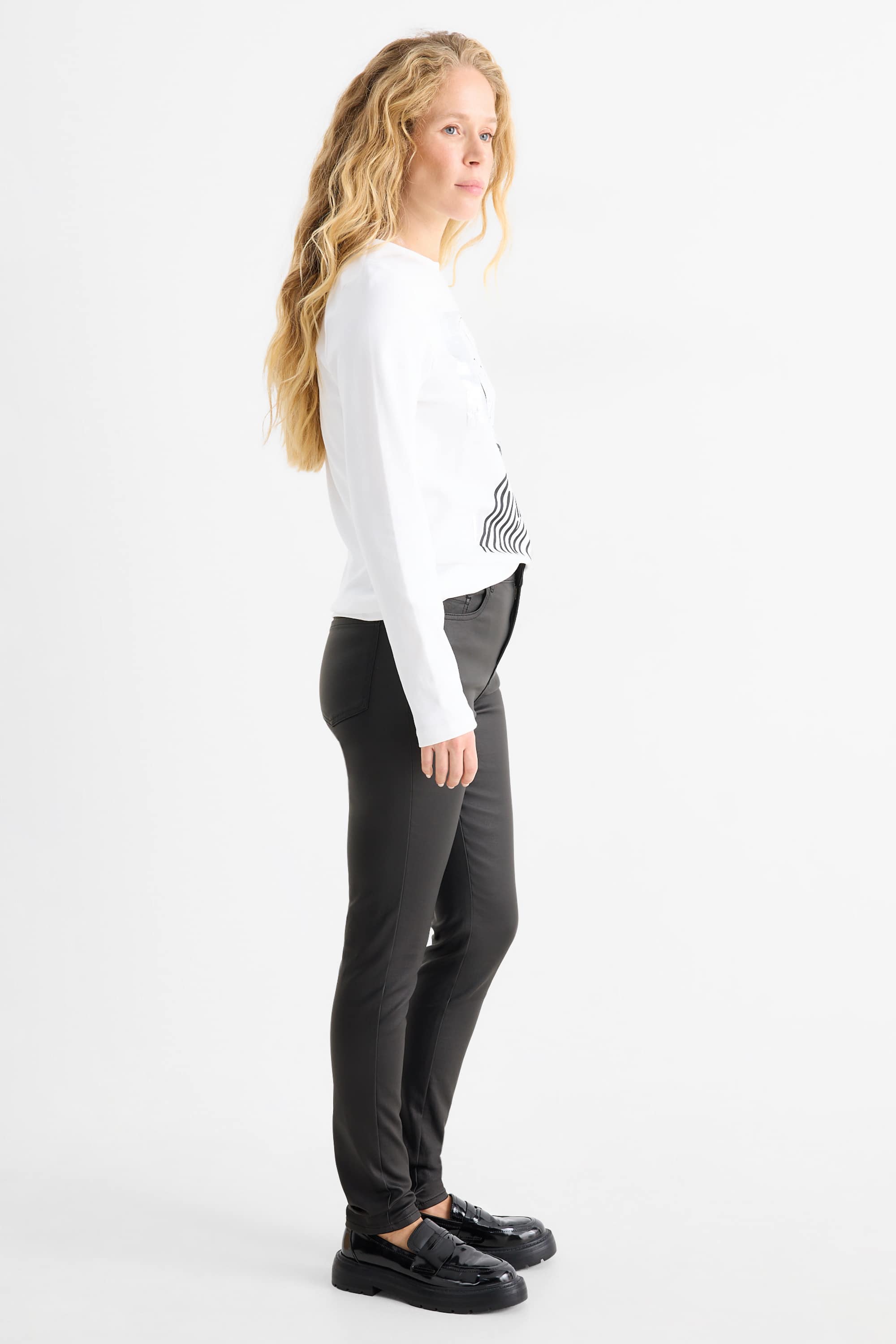 Cloth trousers - high waist - skinny fit - faux leather black