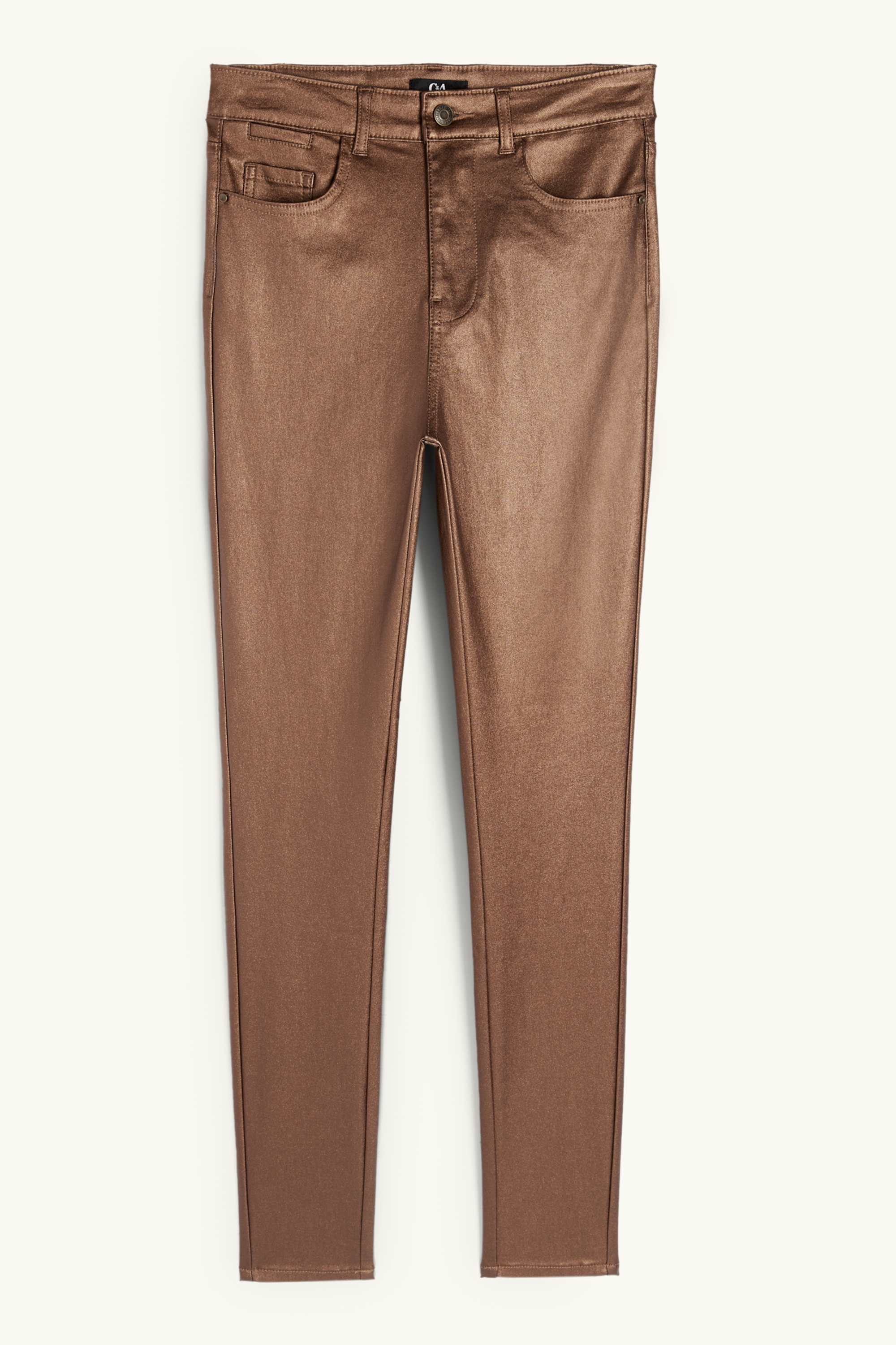 Cloth trousers - high waist - skinny fit - faux leather brown