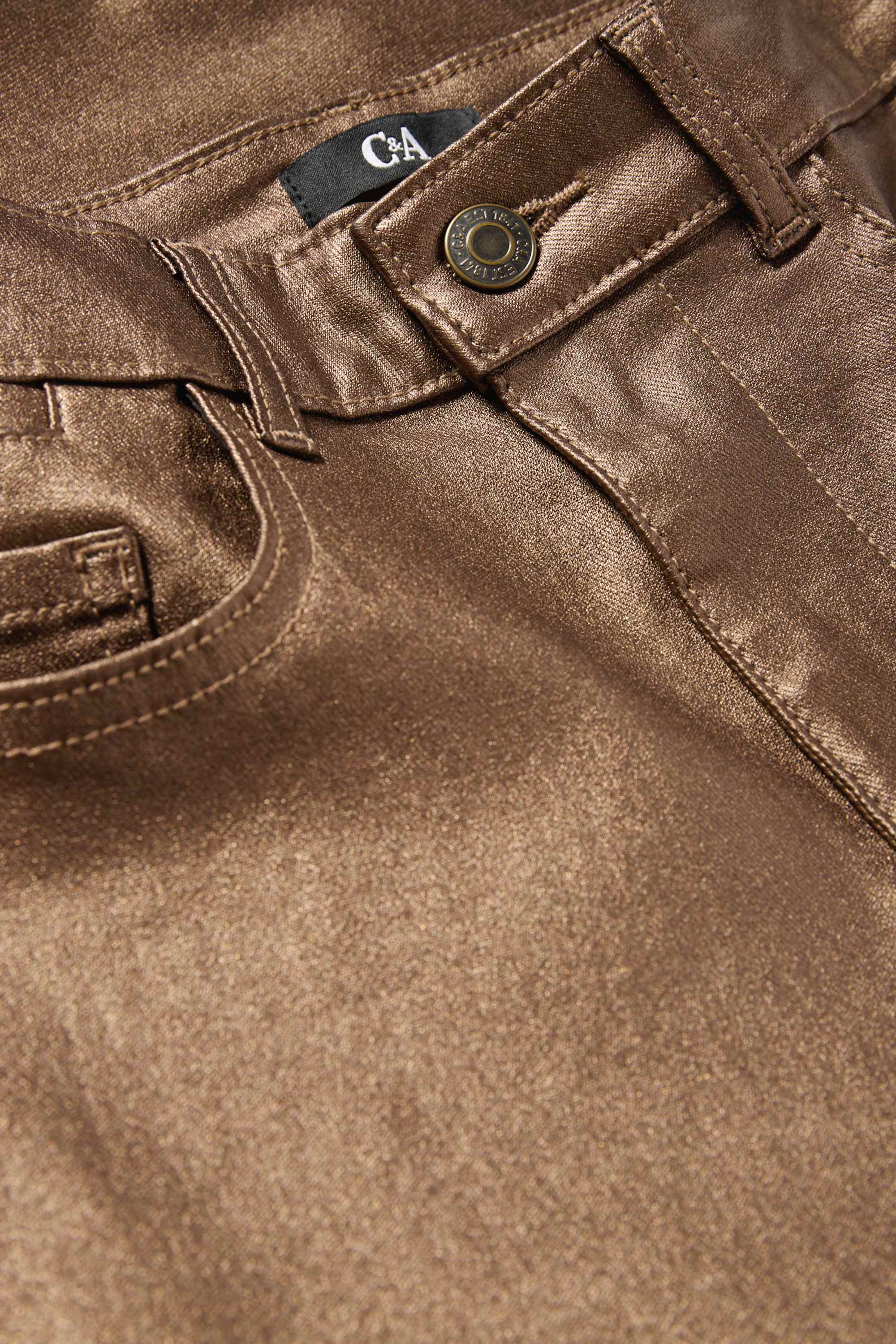 Cloth trousers - high waist - skinny fit - faux leather brown