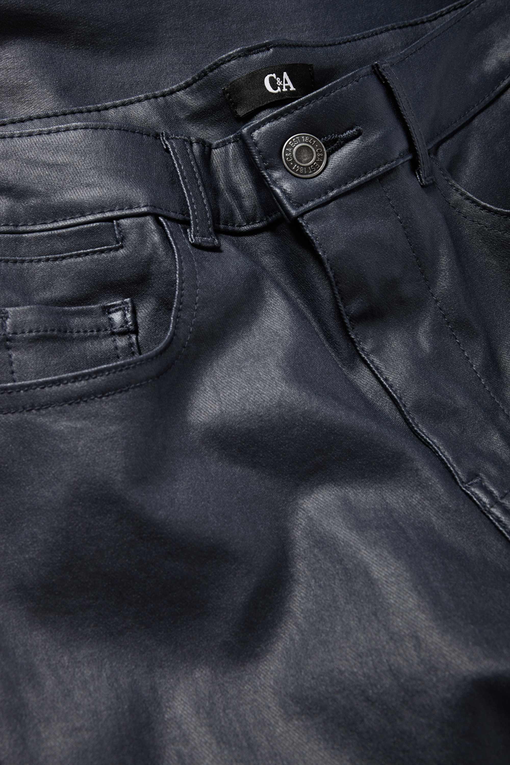 Cloth trousers - high waist - skinny fit - faux leather dark blue