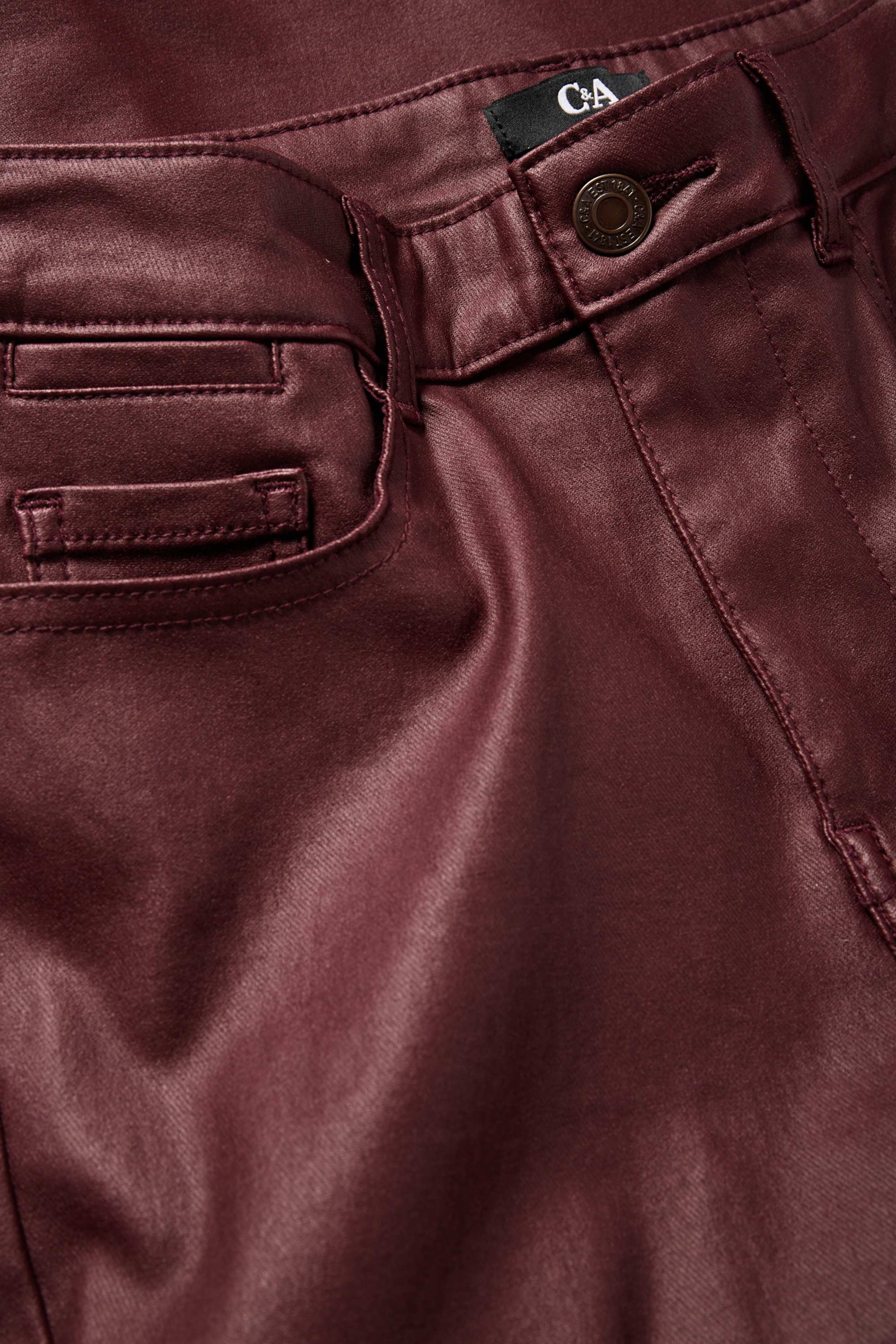 Cloth trousers - high waist - skinny fit - faux leather bordeaux