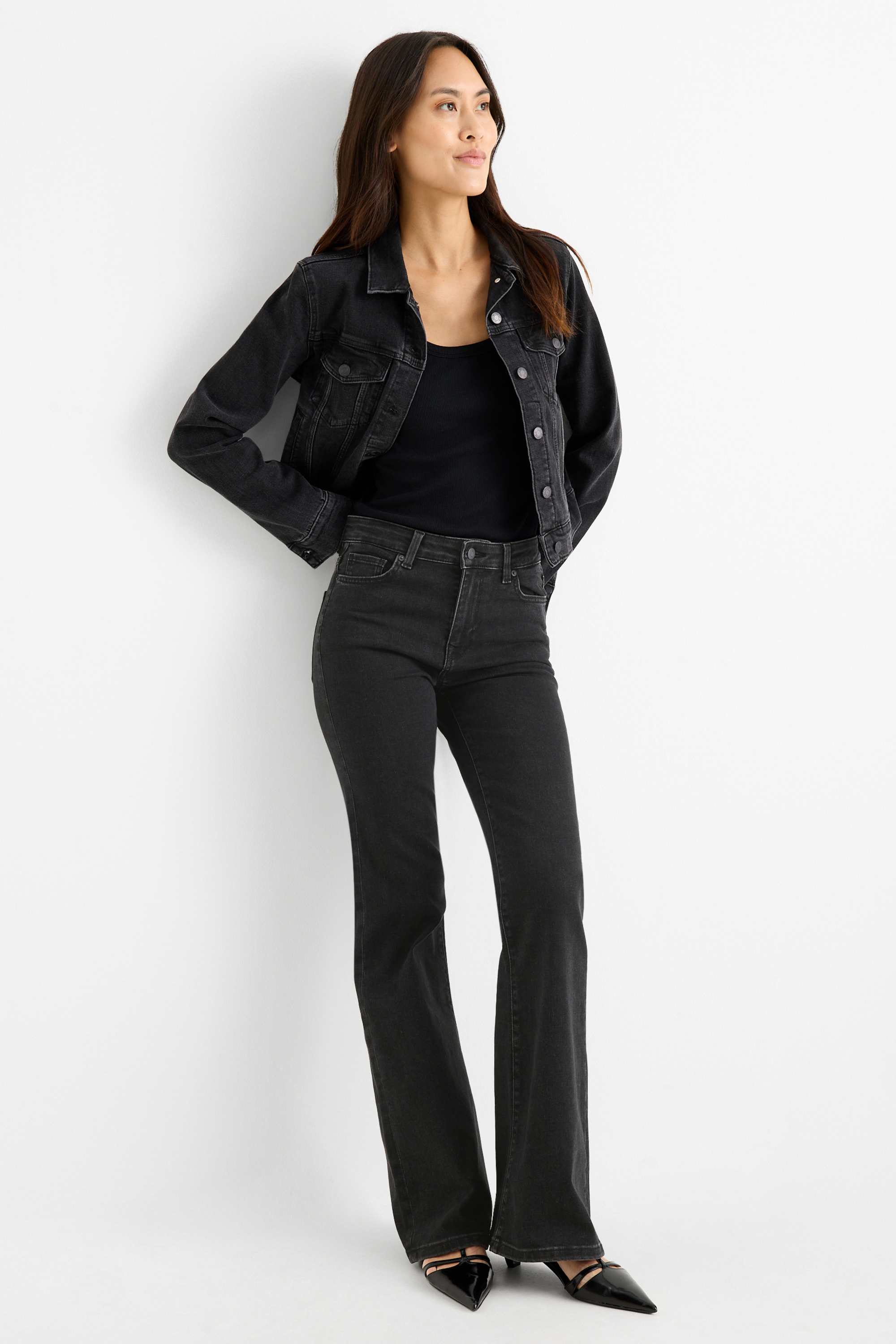 Flared jeans - mid-rise waist - LYCRA® denim-dark gray