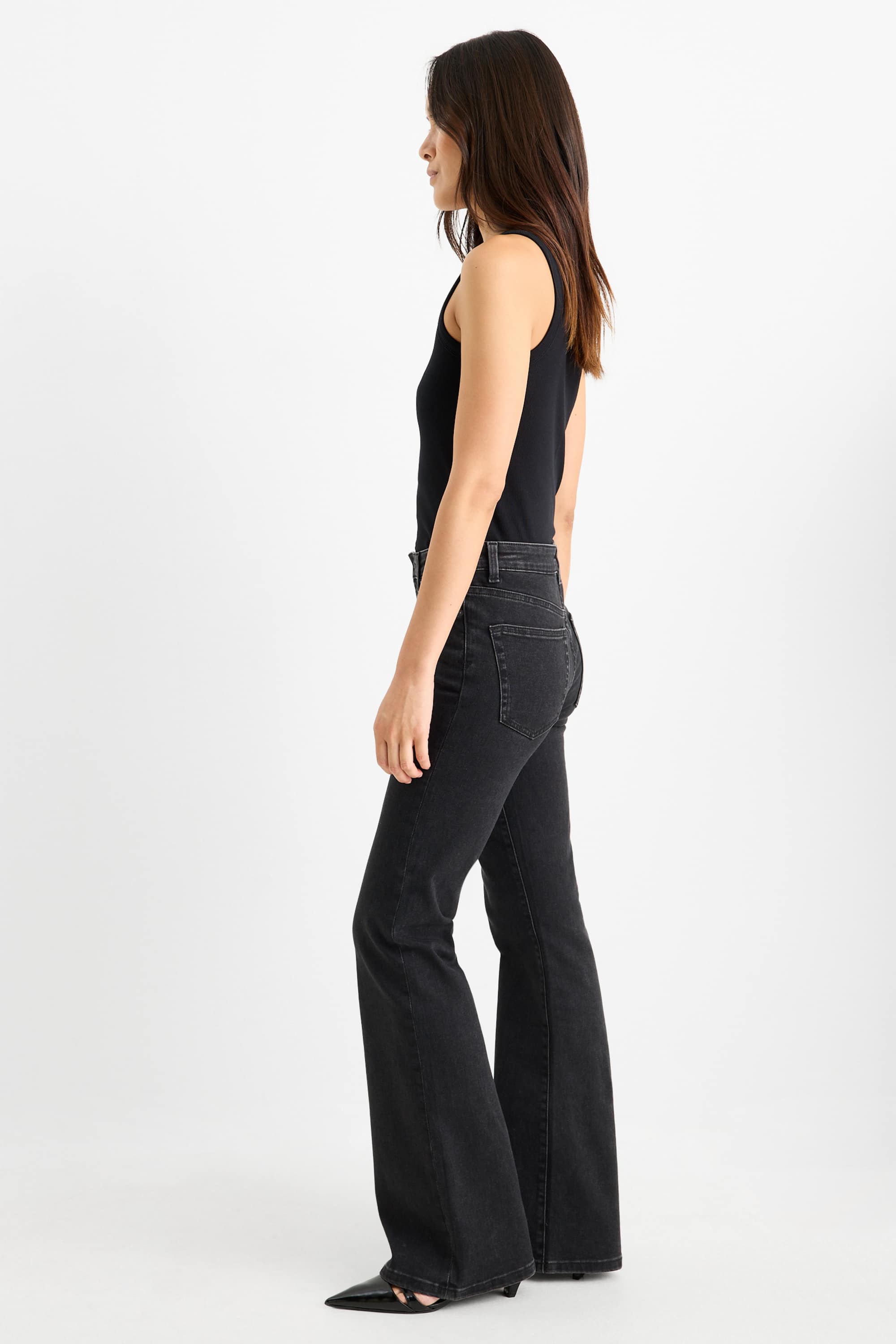 Flared jeans - mid-rise waist - LYCRA® denim-dark gray