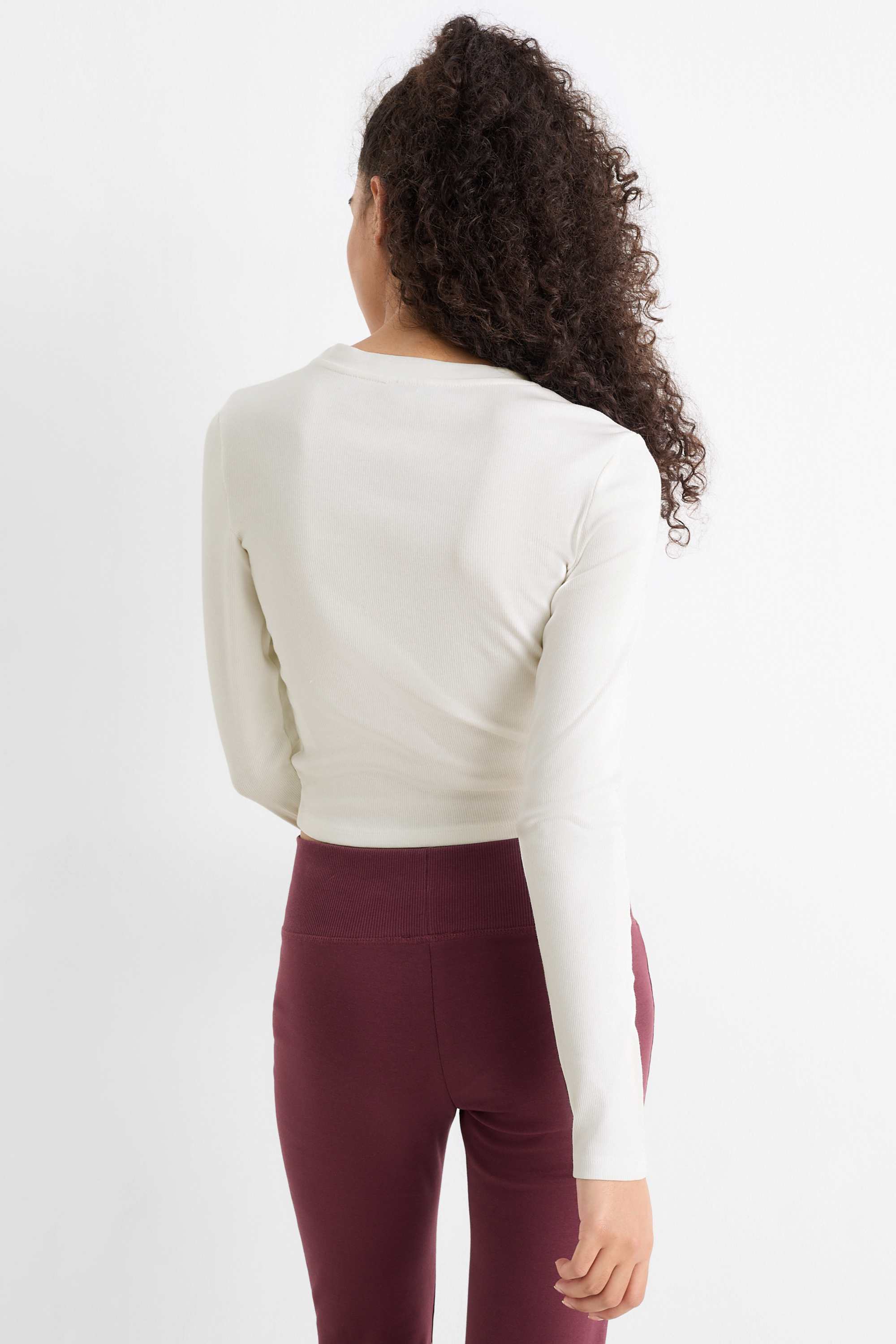 Cropped long sleeve top - ribbed white