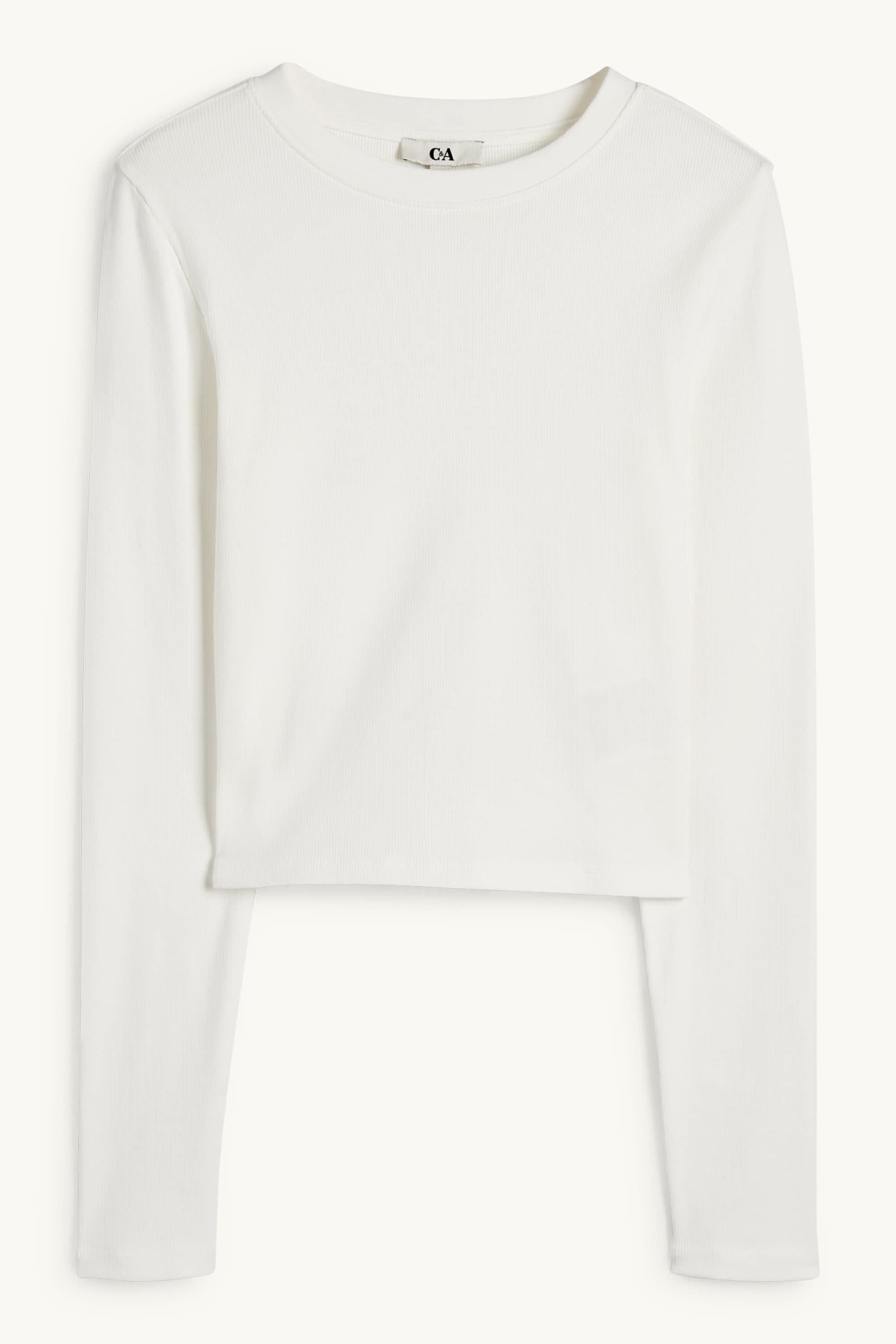 Cropped long sleeve top - ribbed white