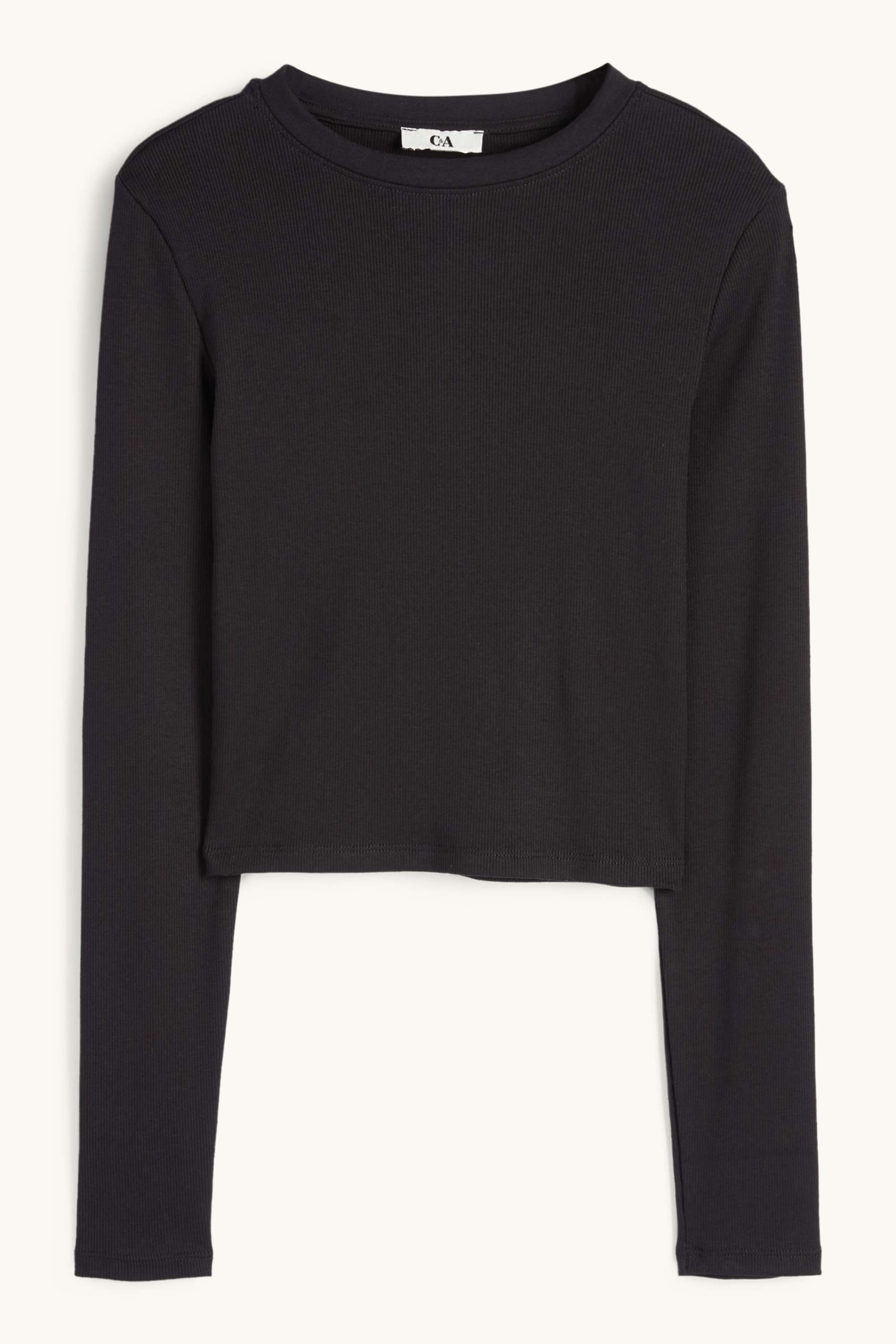 Cropped long sleeve top - ribbed black
