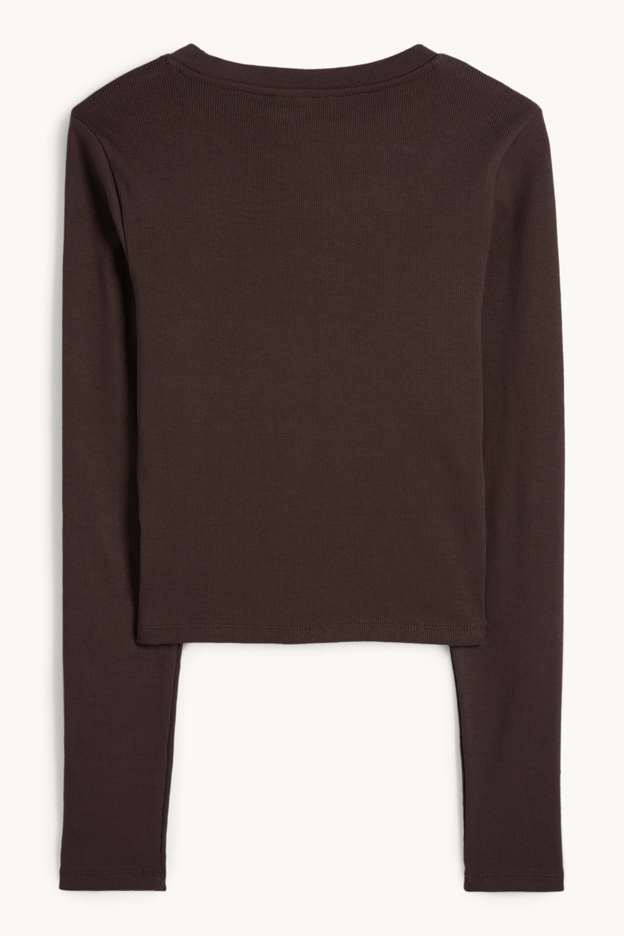 Cropped long sleeve top - ribbed dark brown