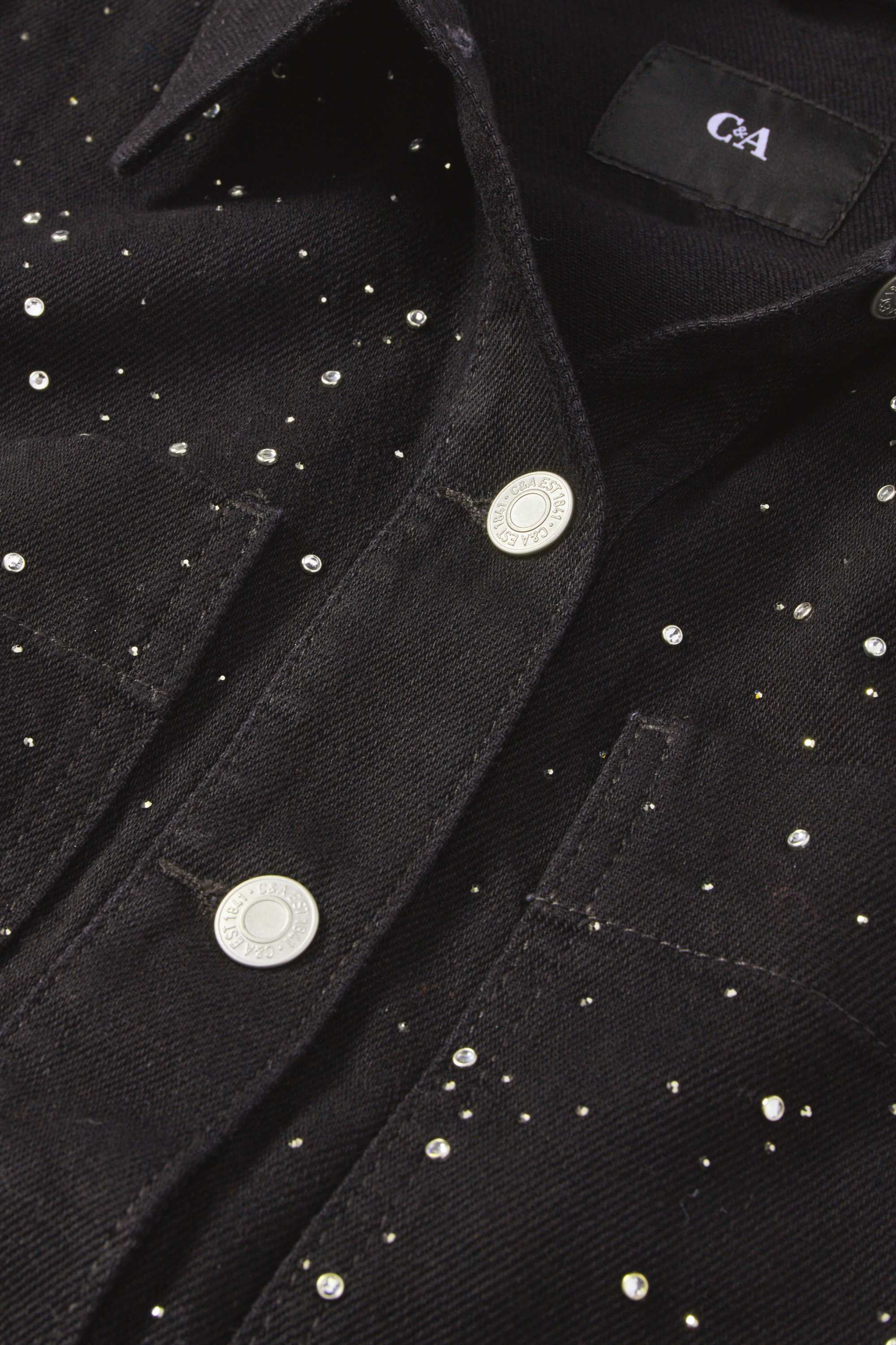 Cropped denim jacket with rhinestones black