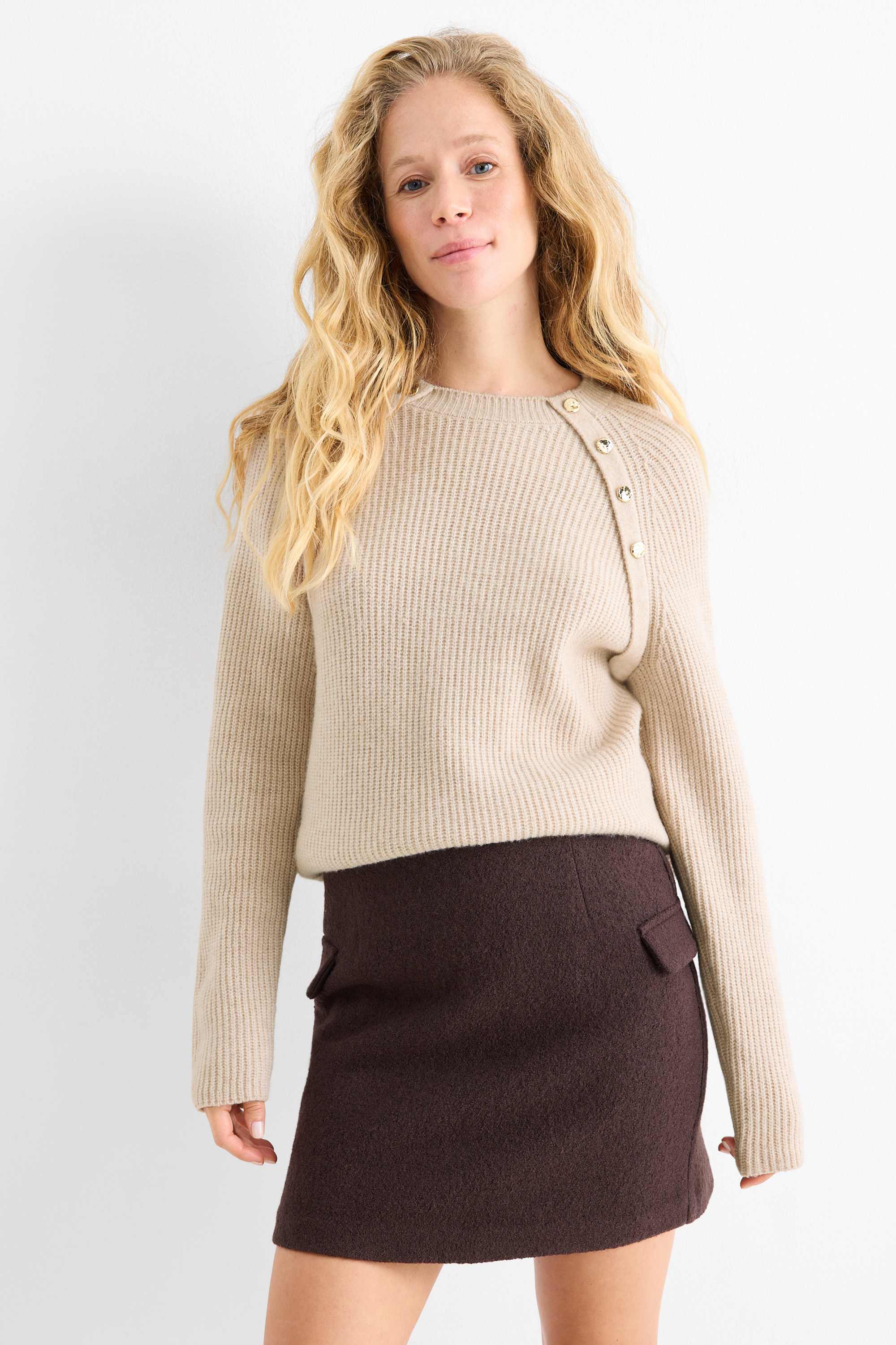 Jumper - ribbed light beige