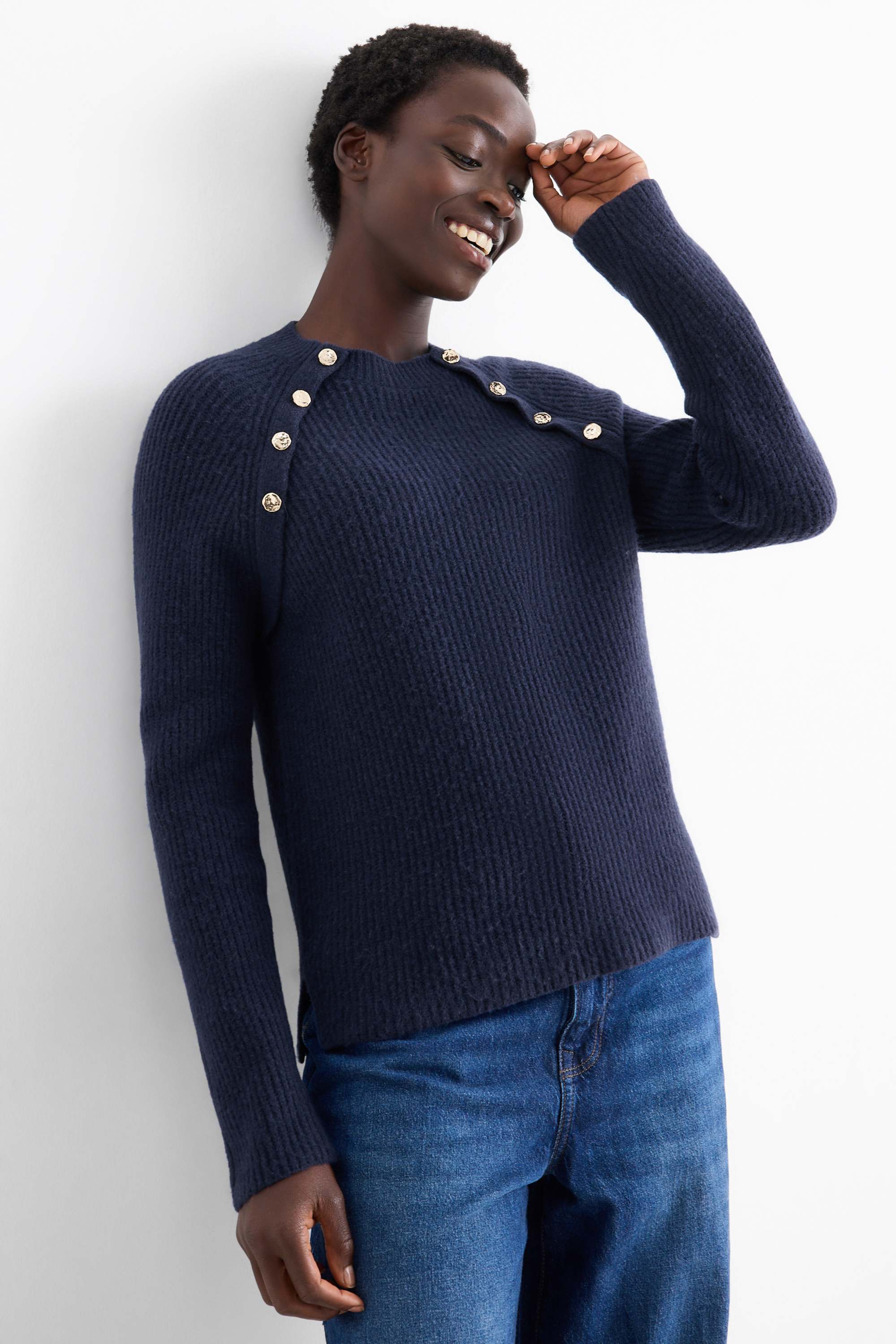 Jumper - ribbed dark blue
