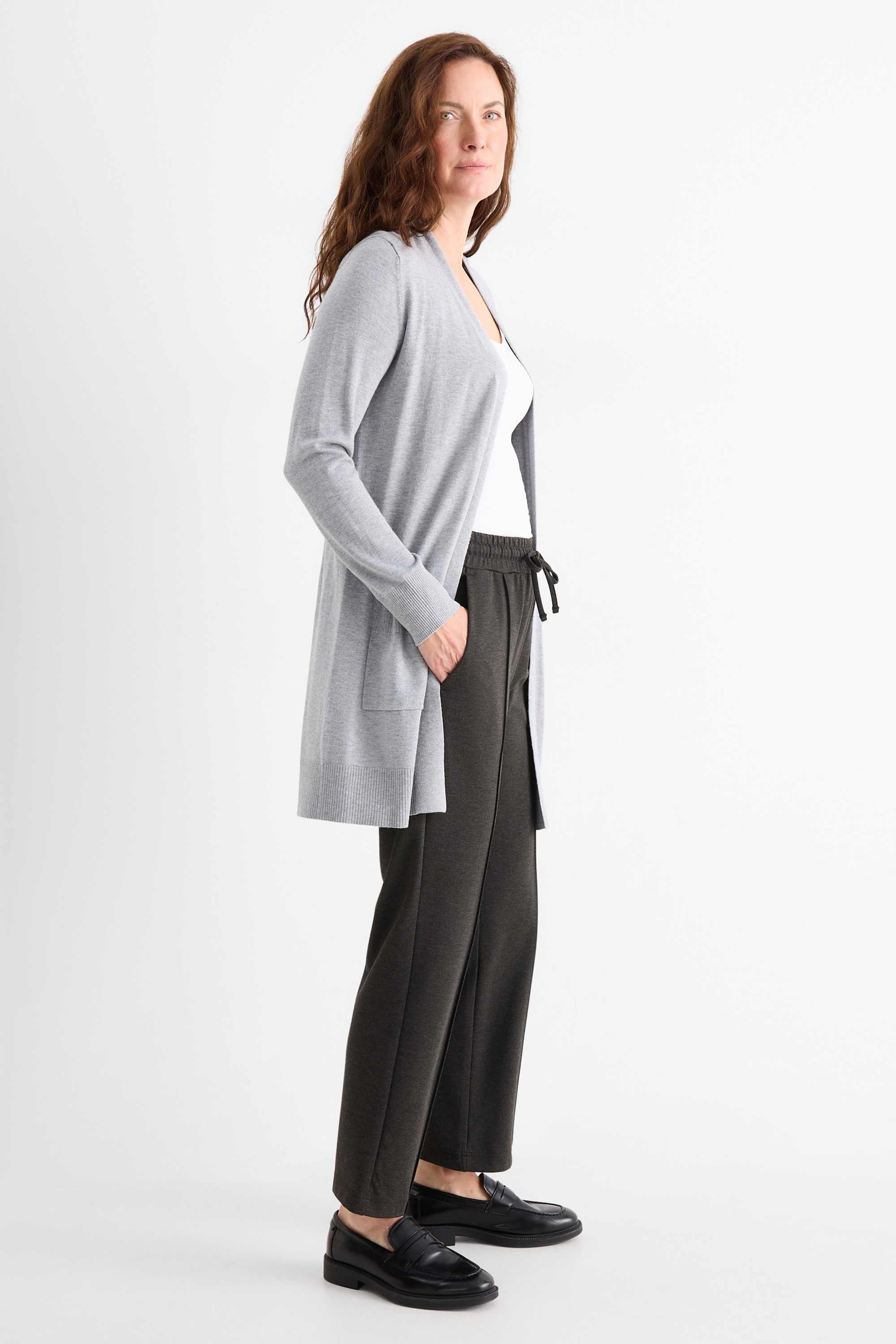 Jersey trousers - mid-rise waist - tapered fit dark gray
