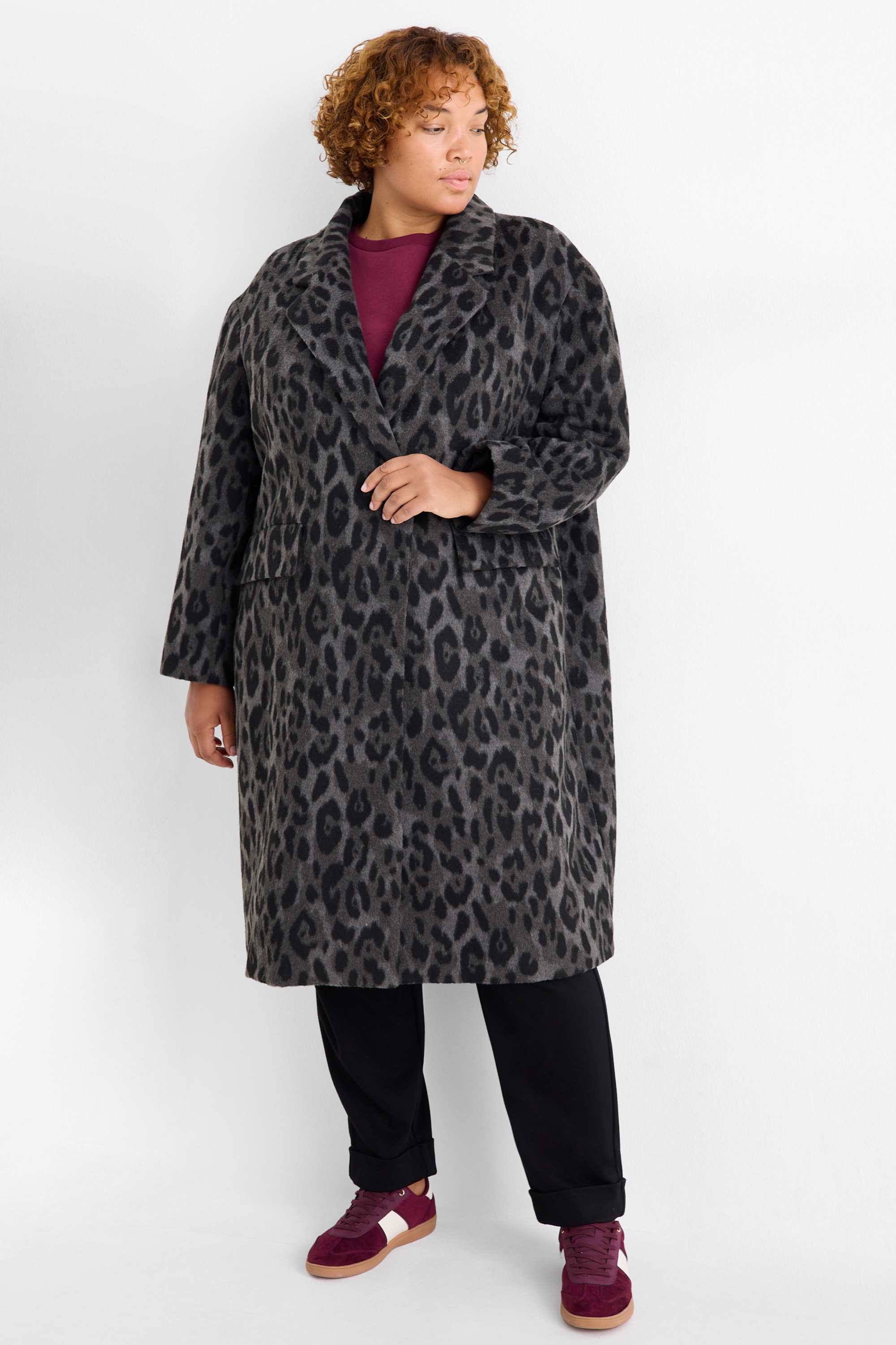 Coat - leopard print dark gray