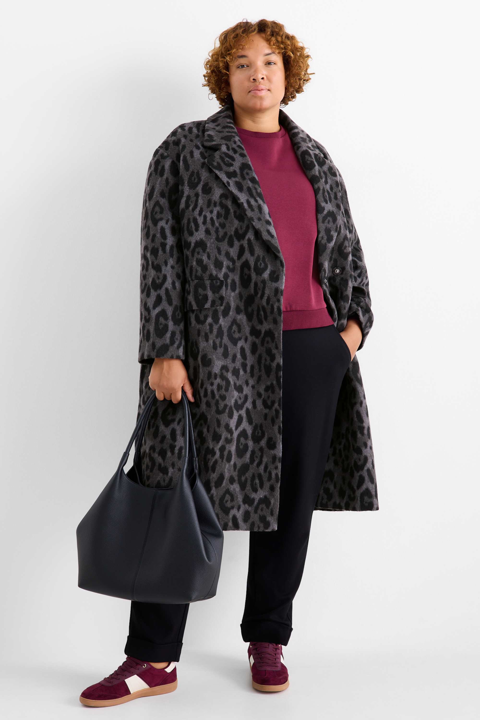 Coat - leopard print dark gray