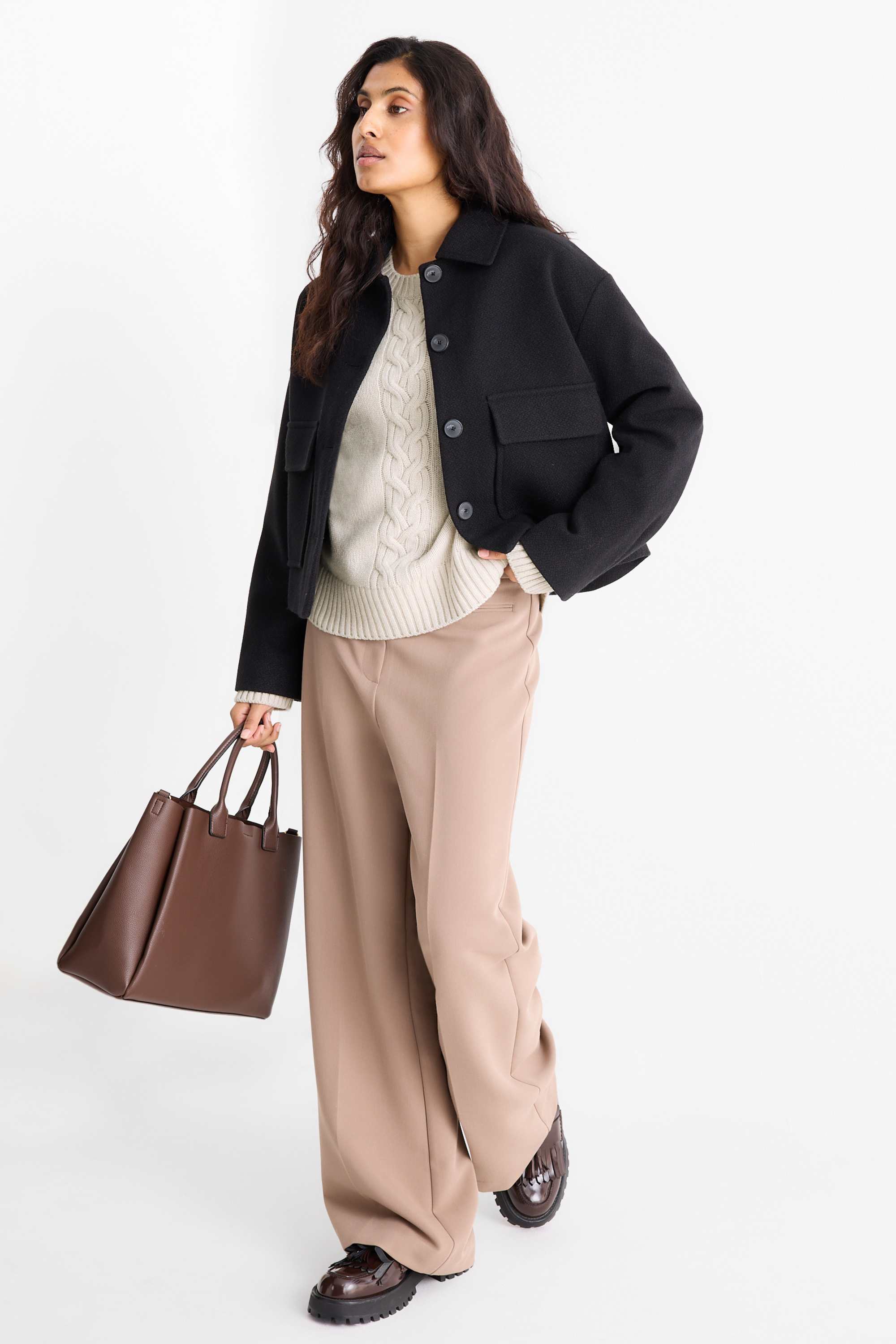 Cashmere jumper - cable knit pattern light gray