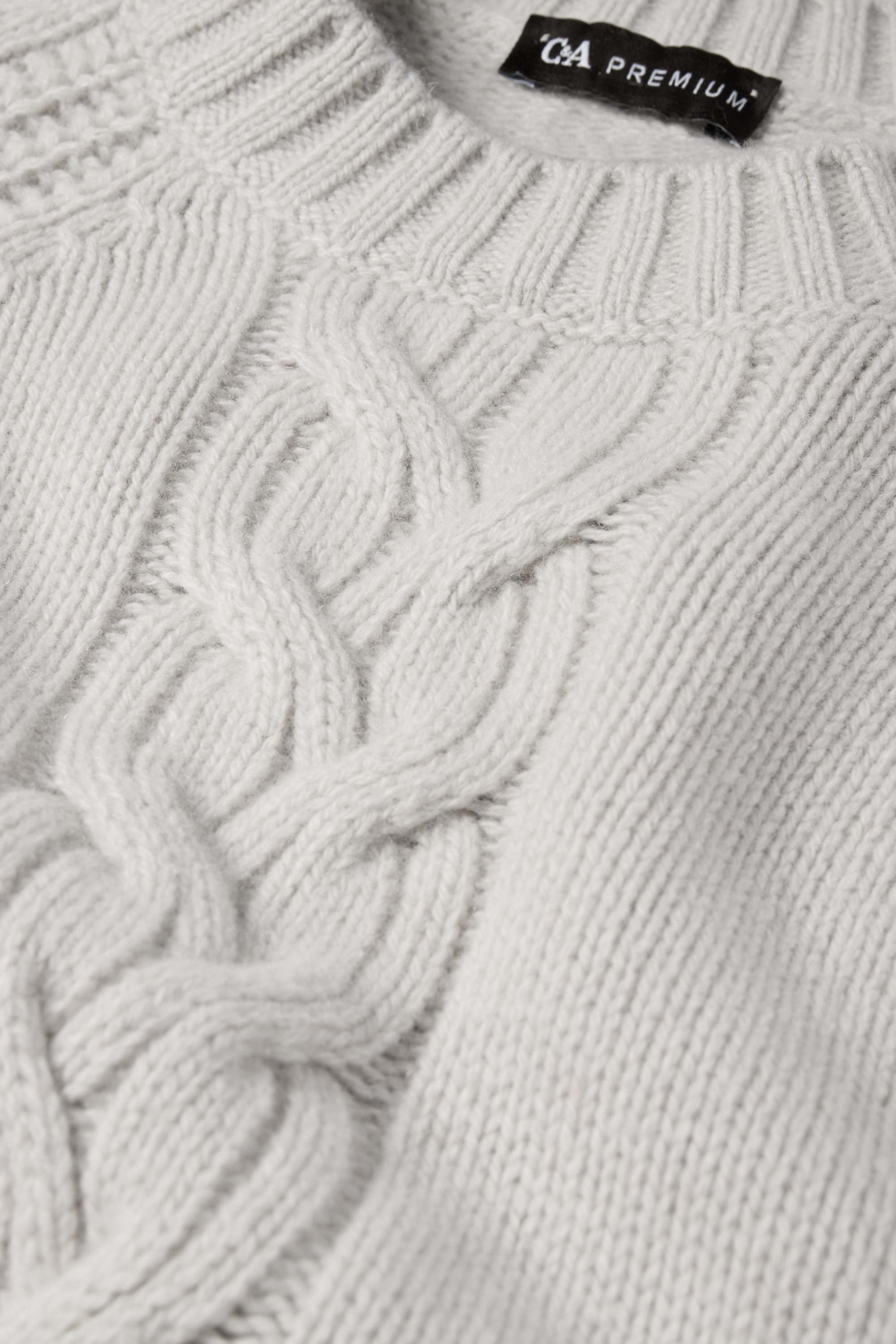 Cashmere jumper - cable knit pattern light gray