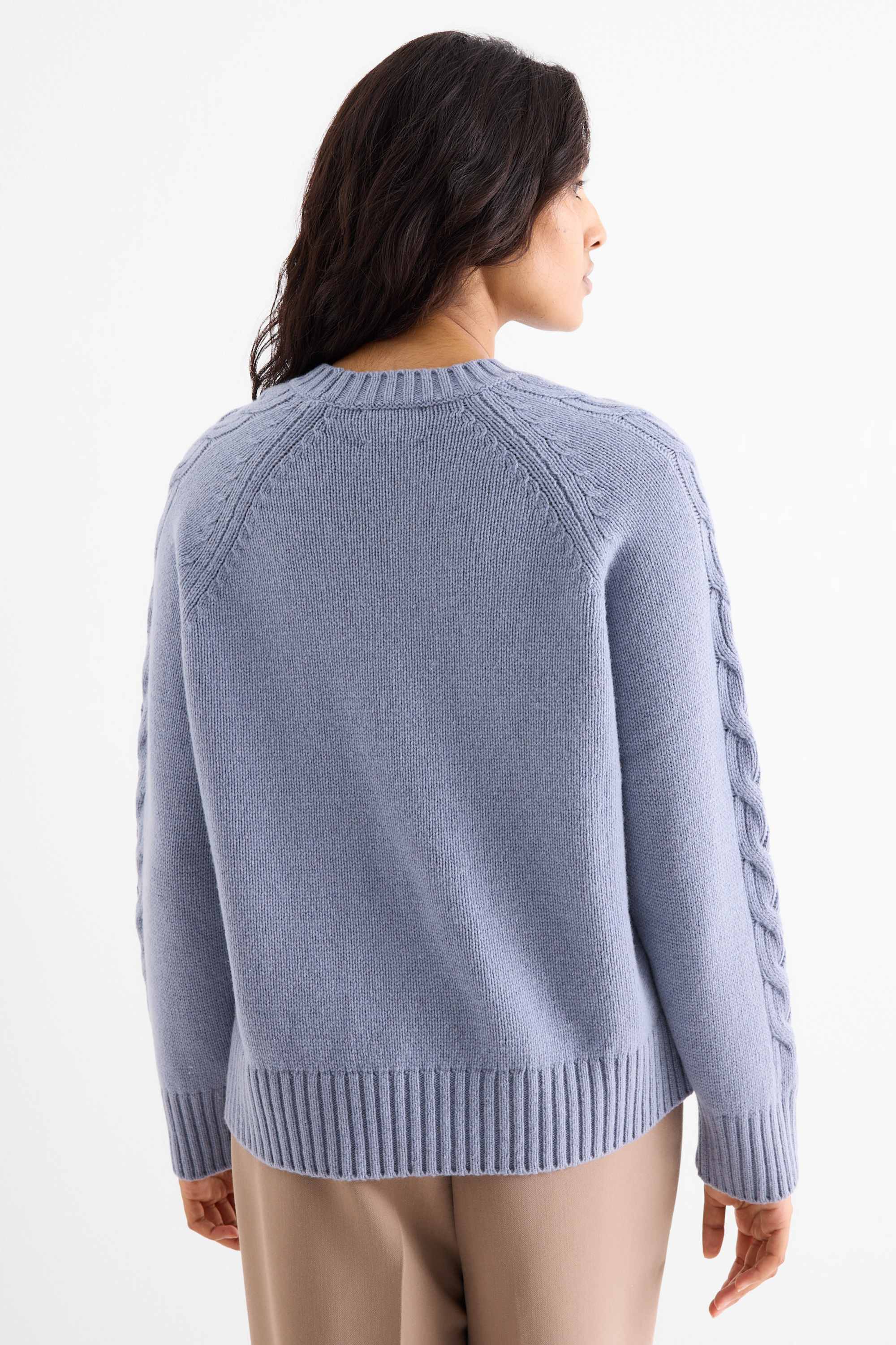 Cashmere jumper - cable knit pattern blue