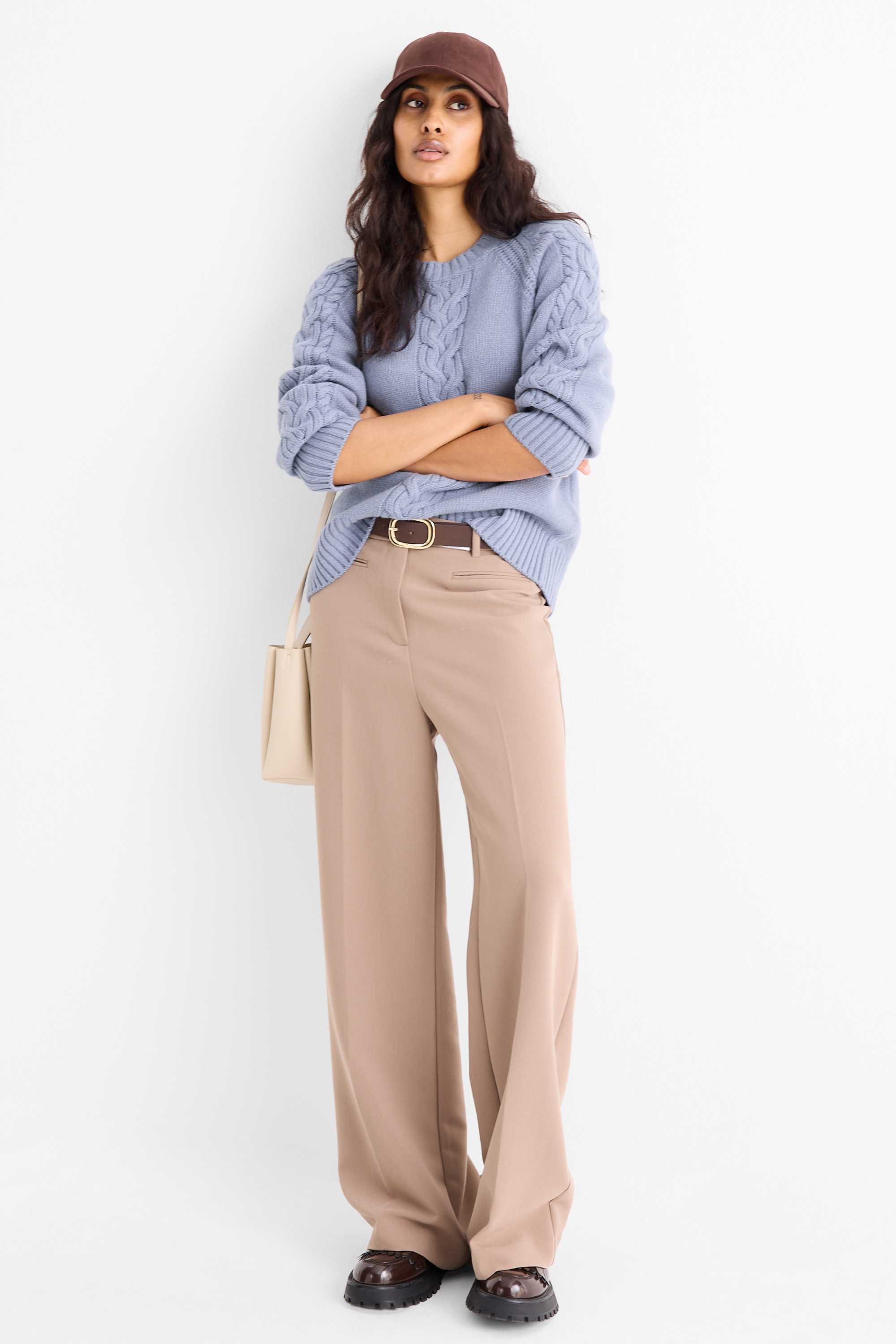 Cashmere jumper - cable knit pattern blue