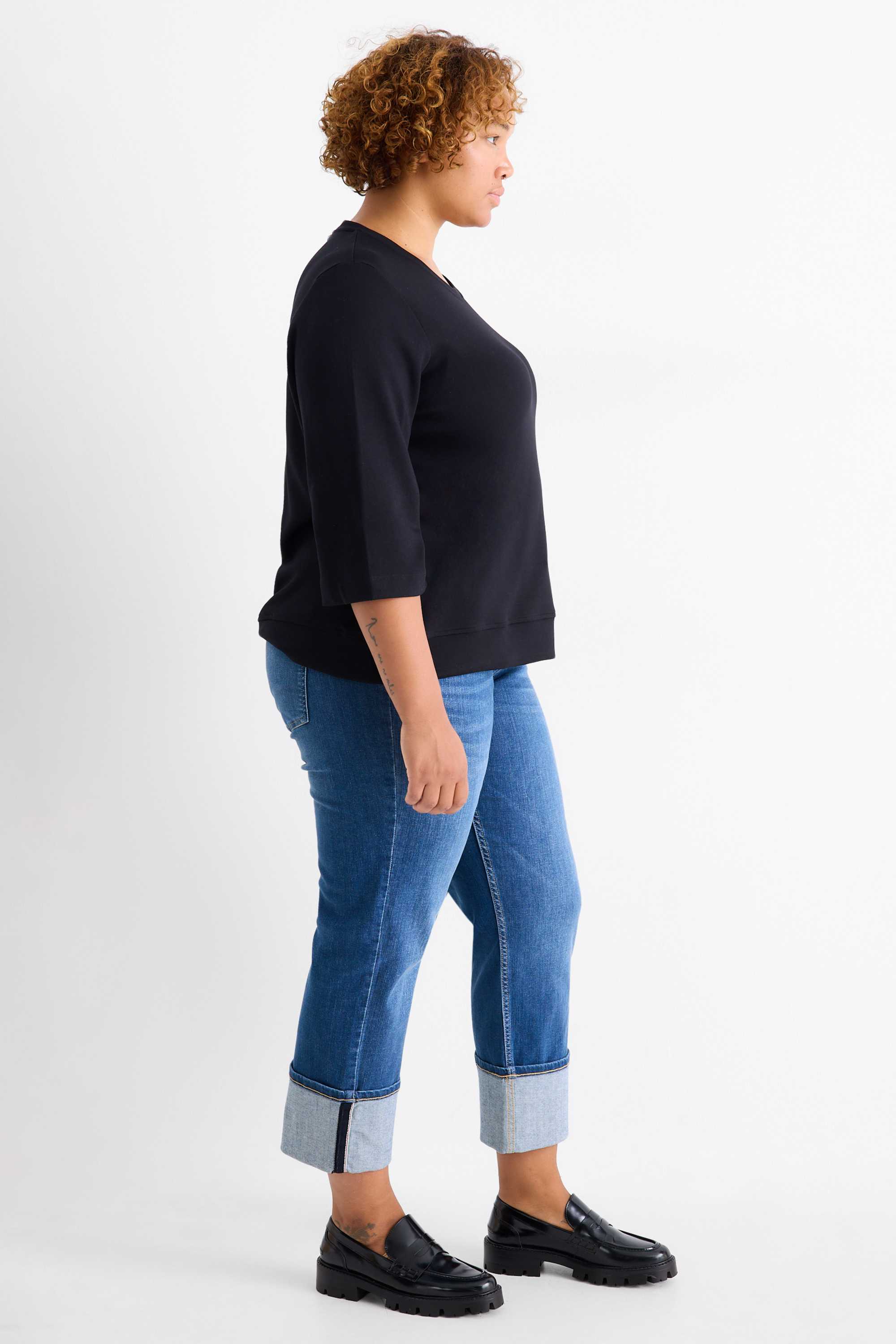 Straight jeans - mid-rise waist - LYCRA® blue denim
