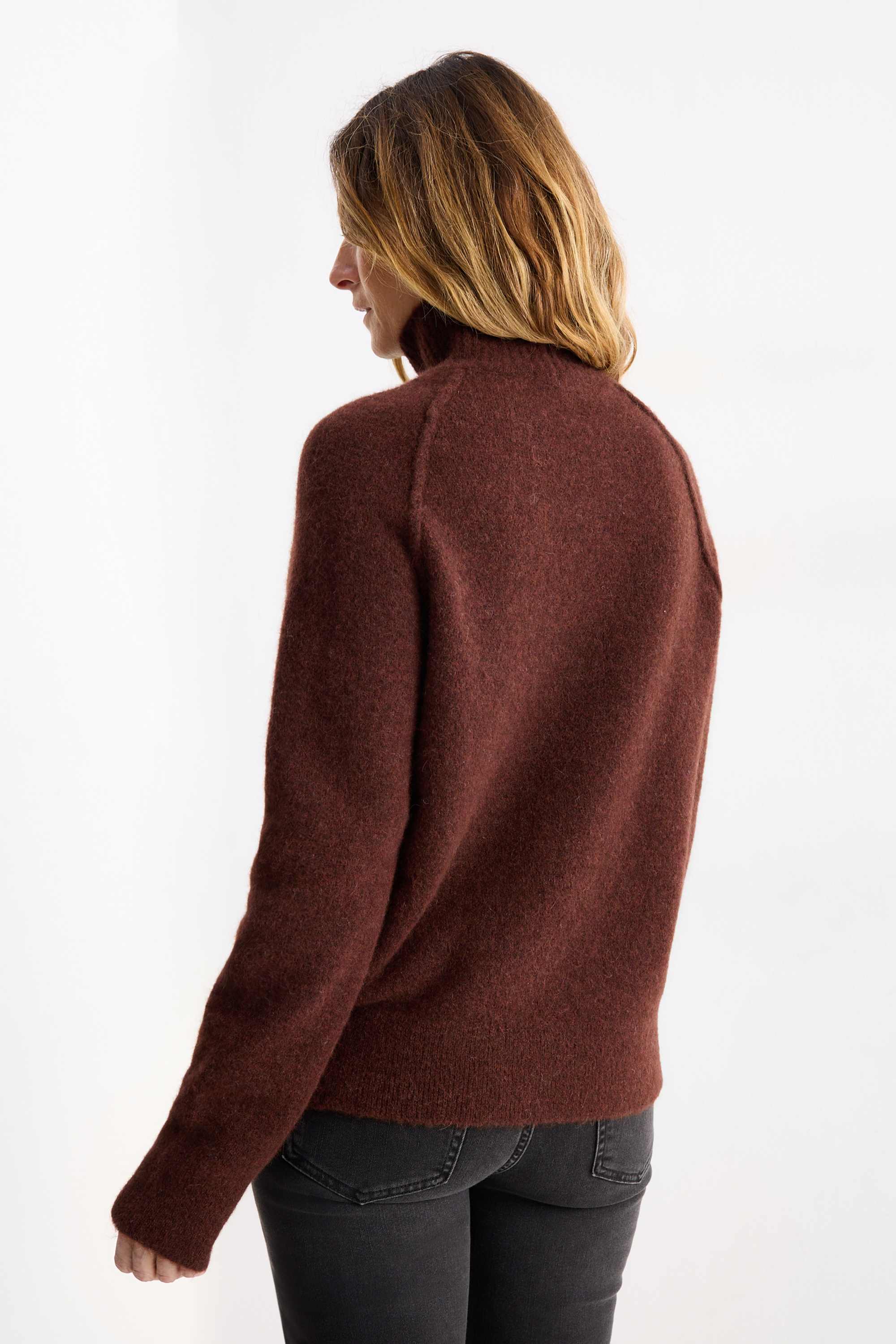 Jumper with stand-up collar - alpaca blend dark brown