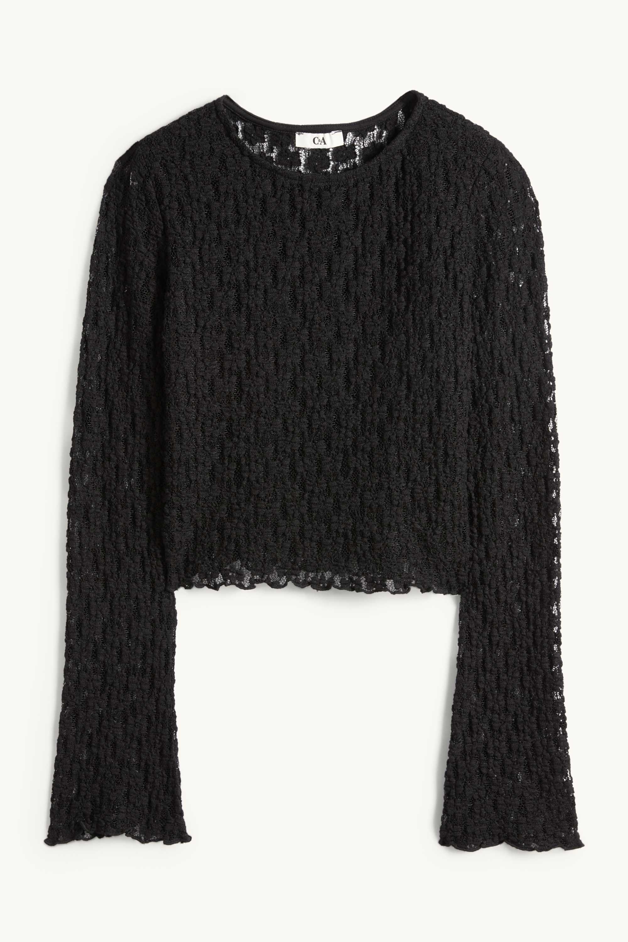 Cropped long sleeve lace top - slim fit black