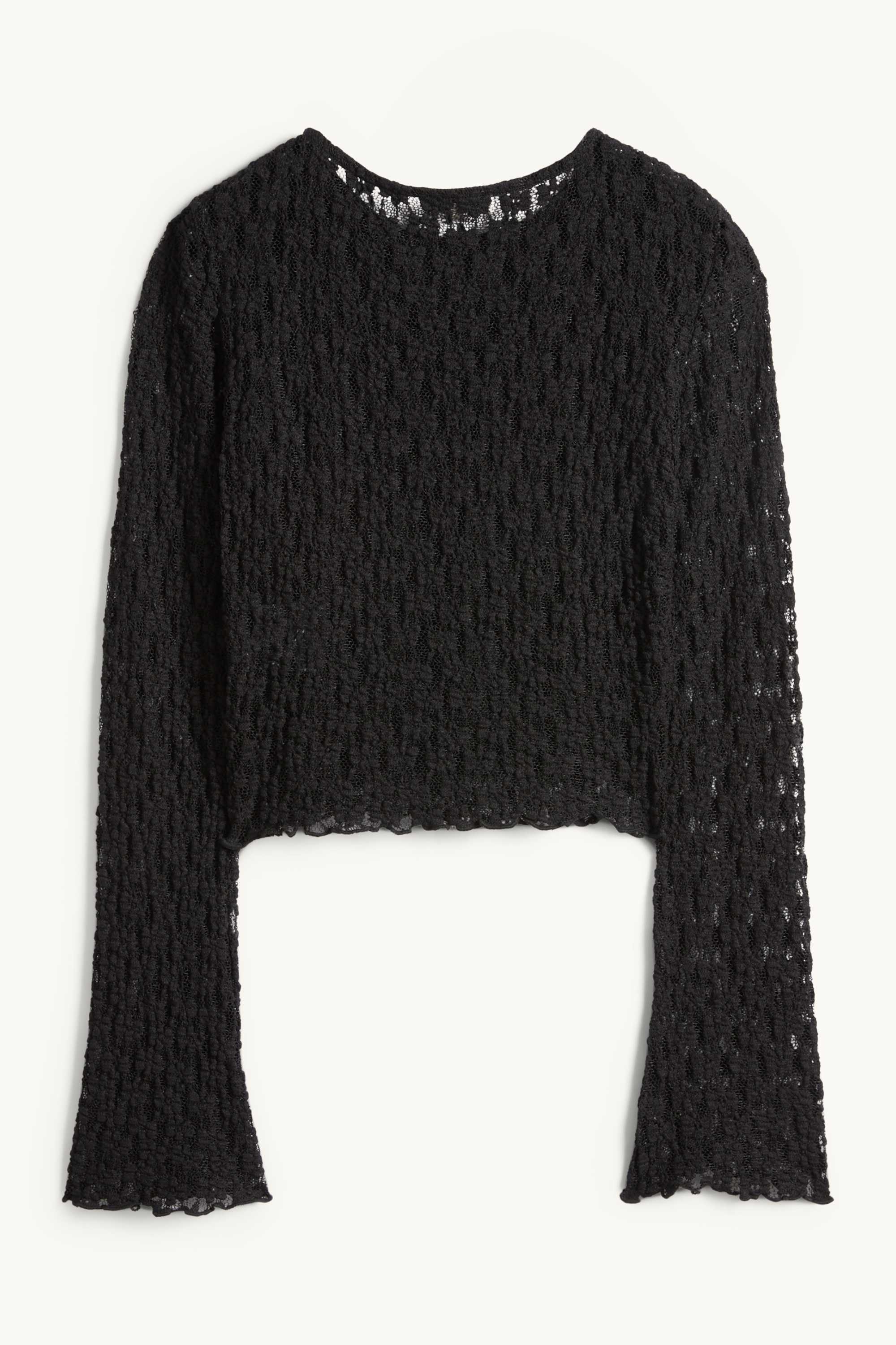 Cropped long sleeve lace top - slim fit black