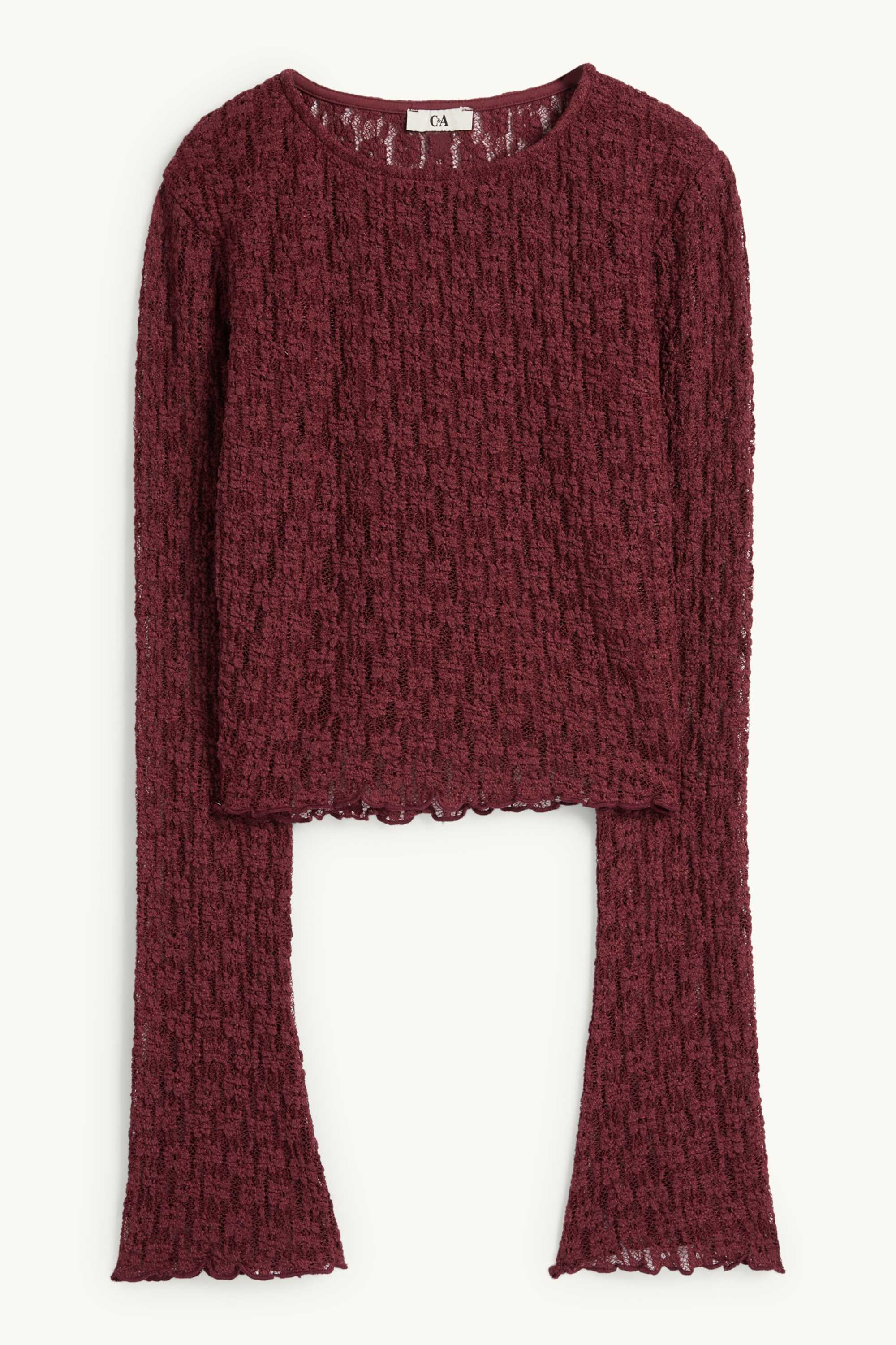 Cropped long sleeve lace top - slim fit bordeaux