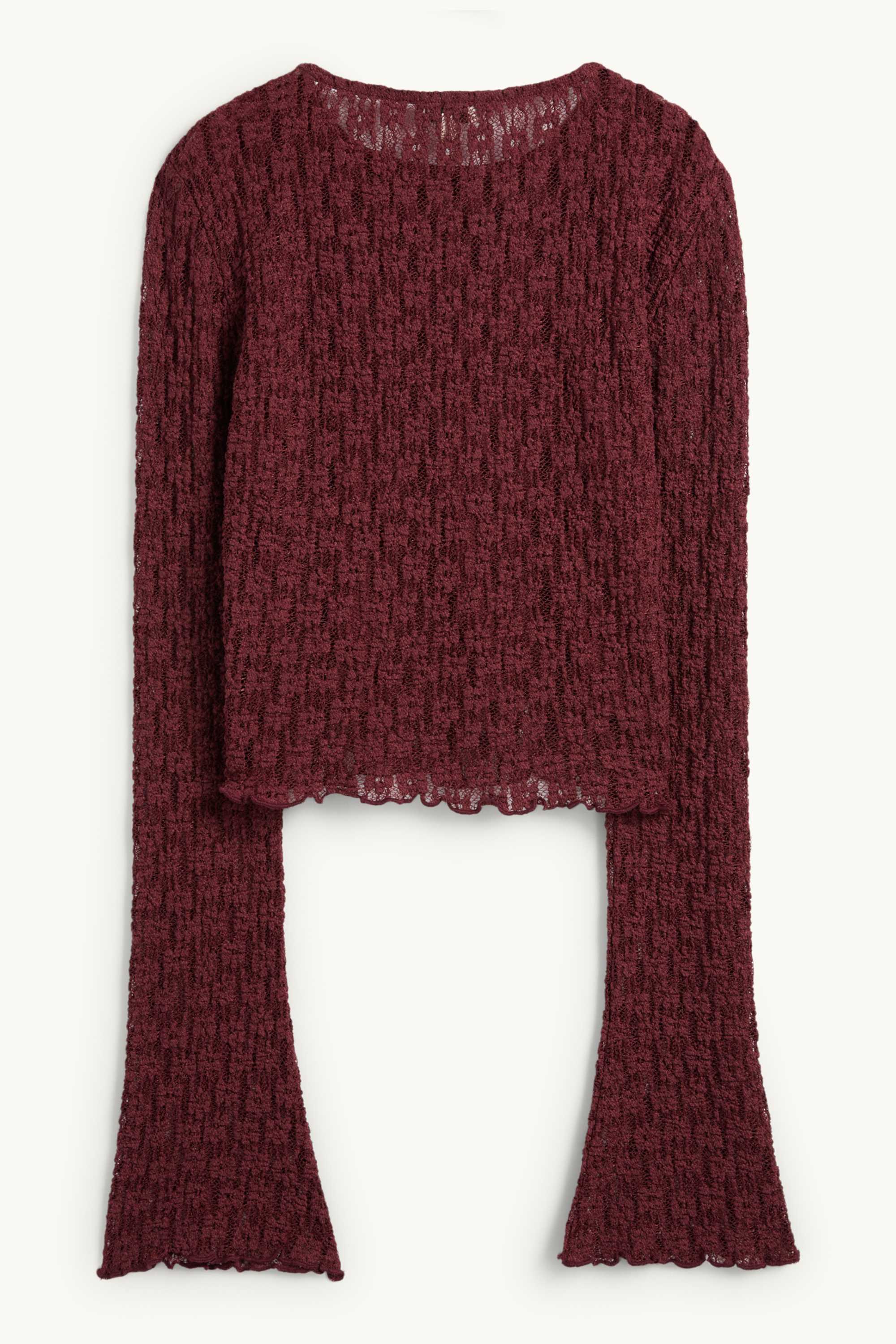 Cropped long sleeve lace top - slim fit bordeaux