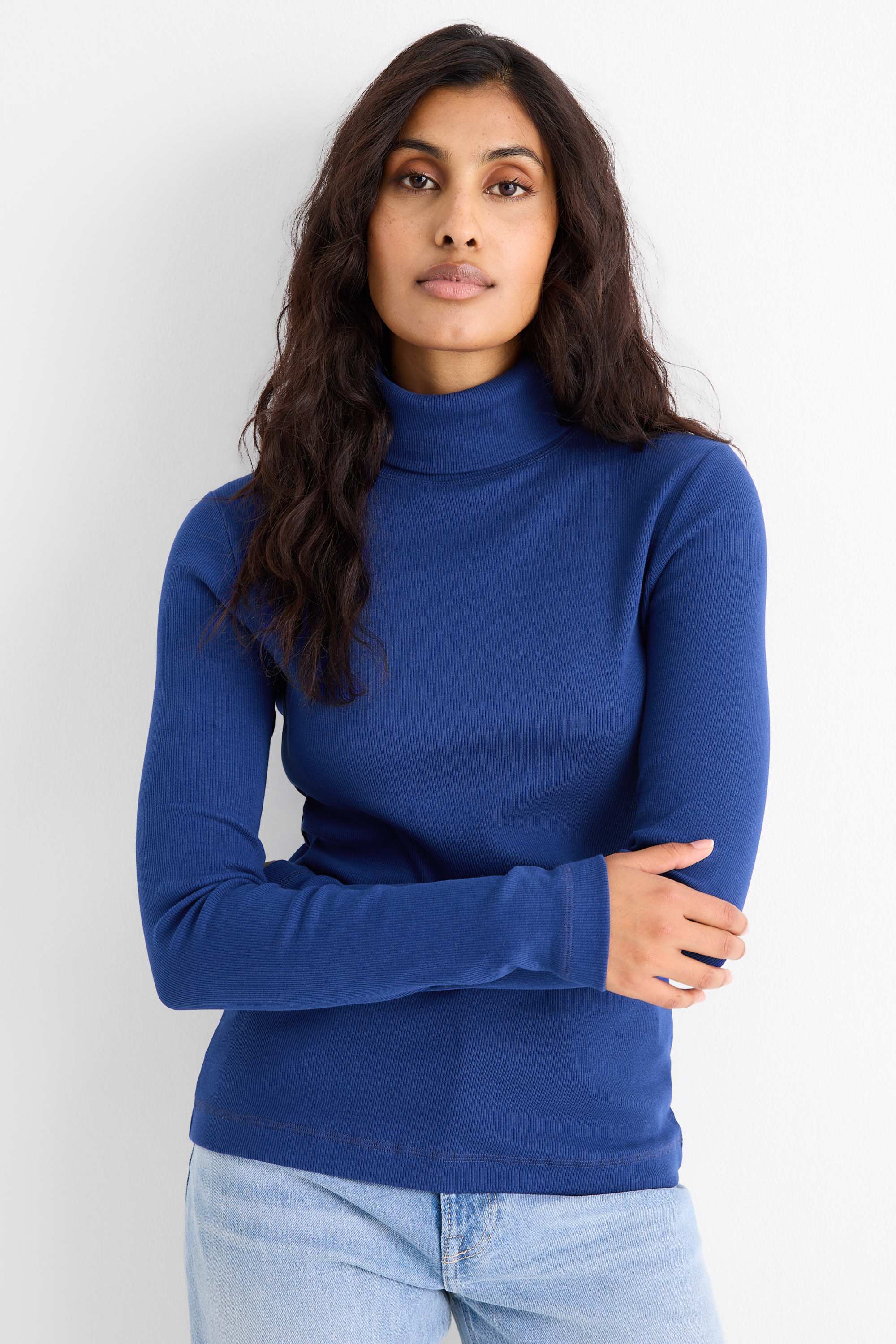 Multipack of 2 - turtleneck top - ribbed blue / black
