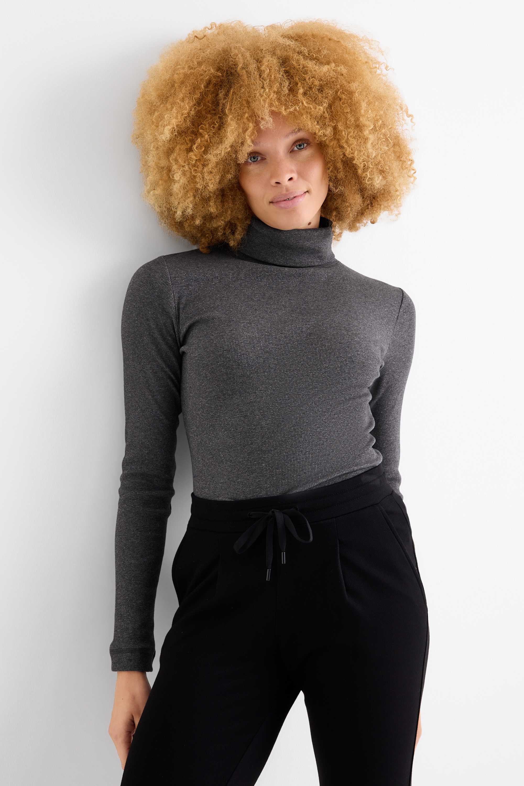 Multipack of 2 - turtleneck top - ribbed dark gray