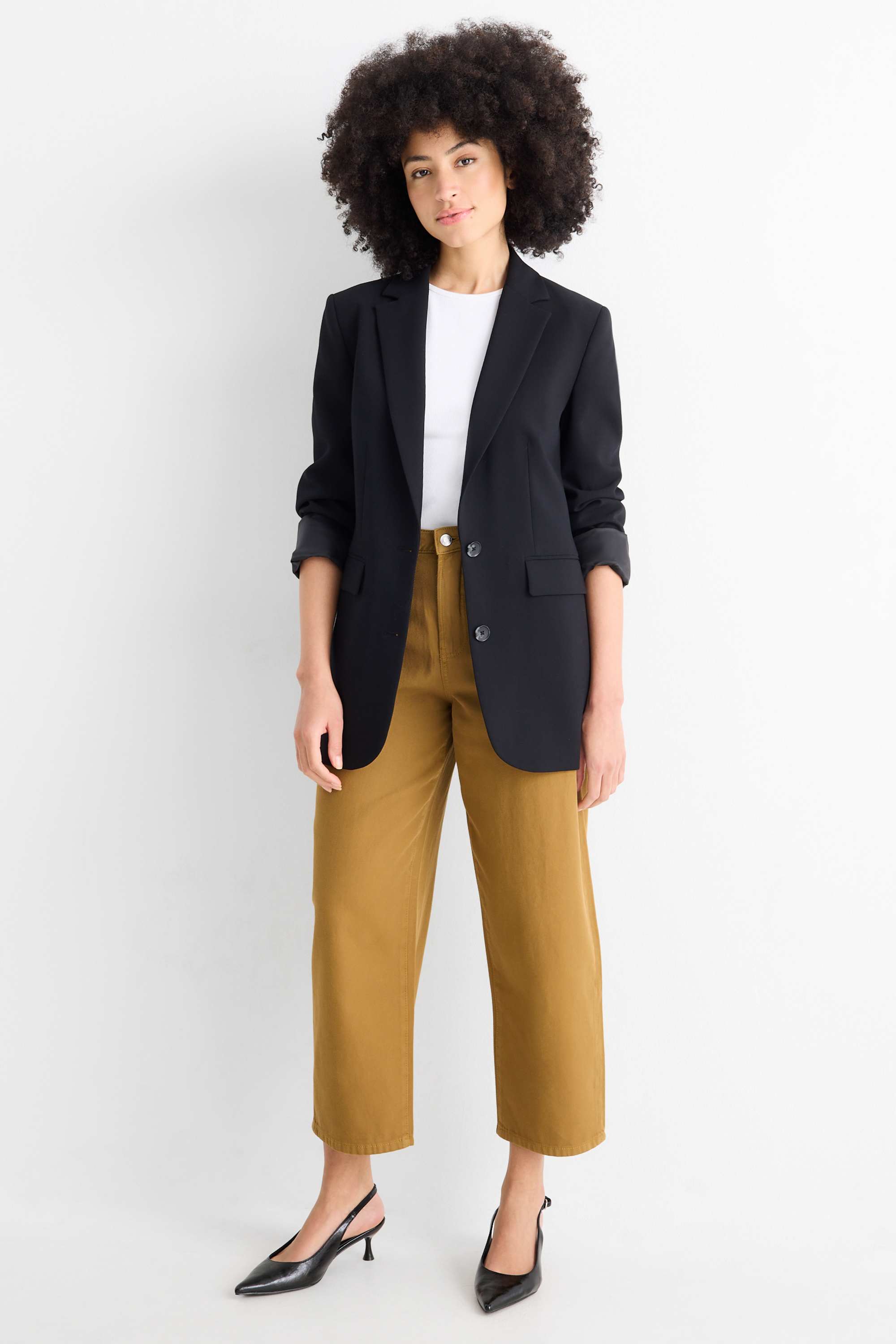 Cloth trousers - high waist - barrel leg brown