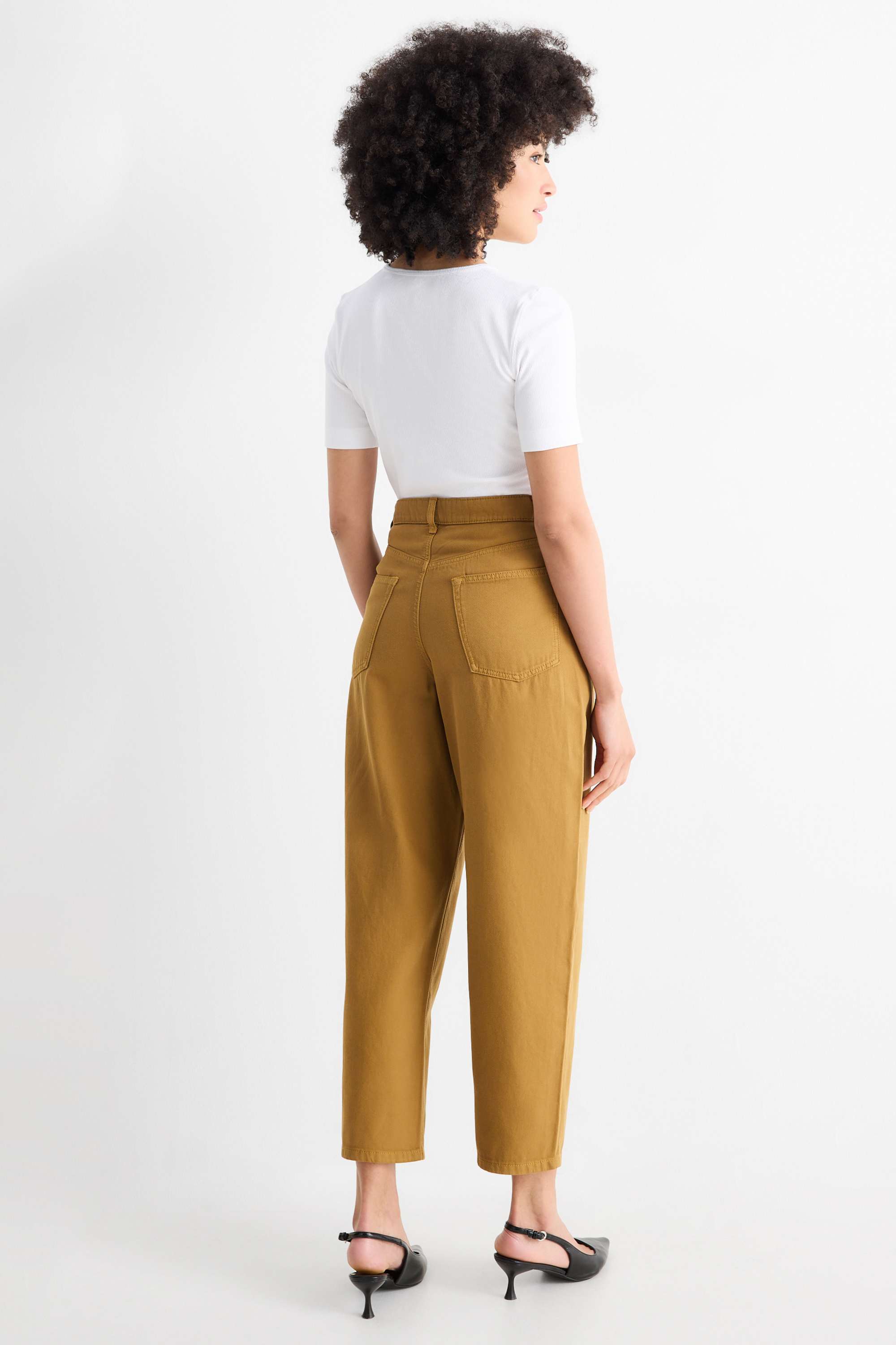 Cloth trousers - high waist - barrel leg brown