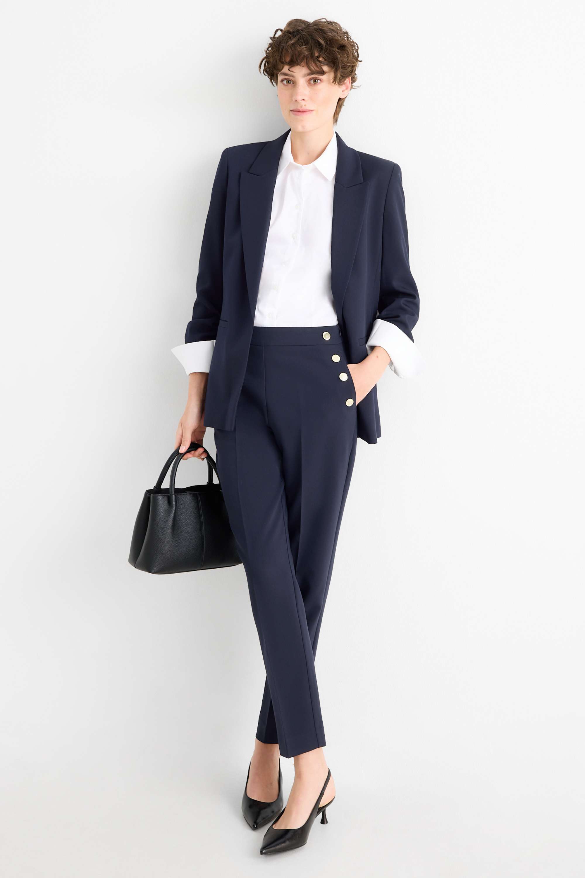 Cloth trousers - high waist - tapered fit dark blue