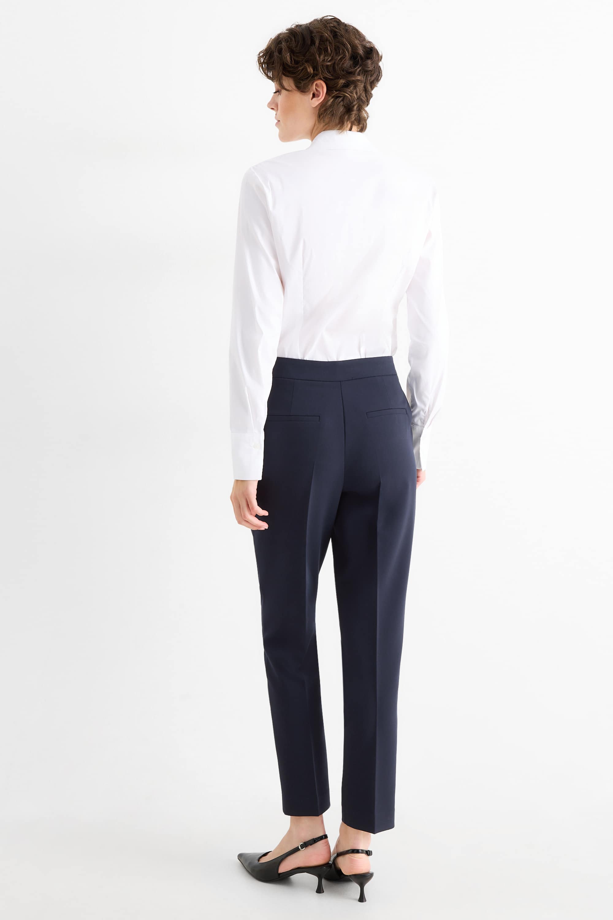 Cloth trousers - high waist - tapered fit dark blue