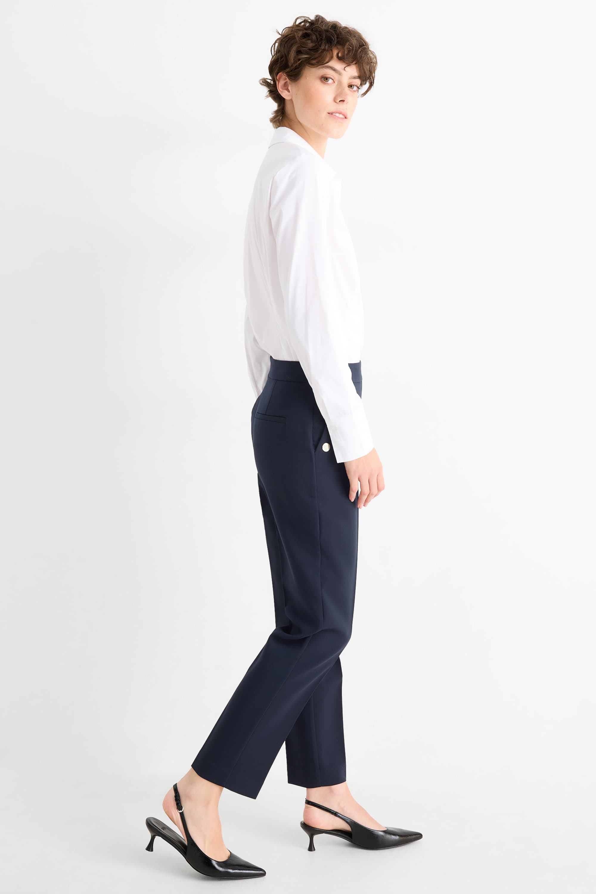 Cloth trousers - high waist - tapered fit dark blue