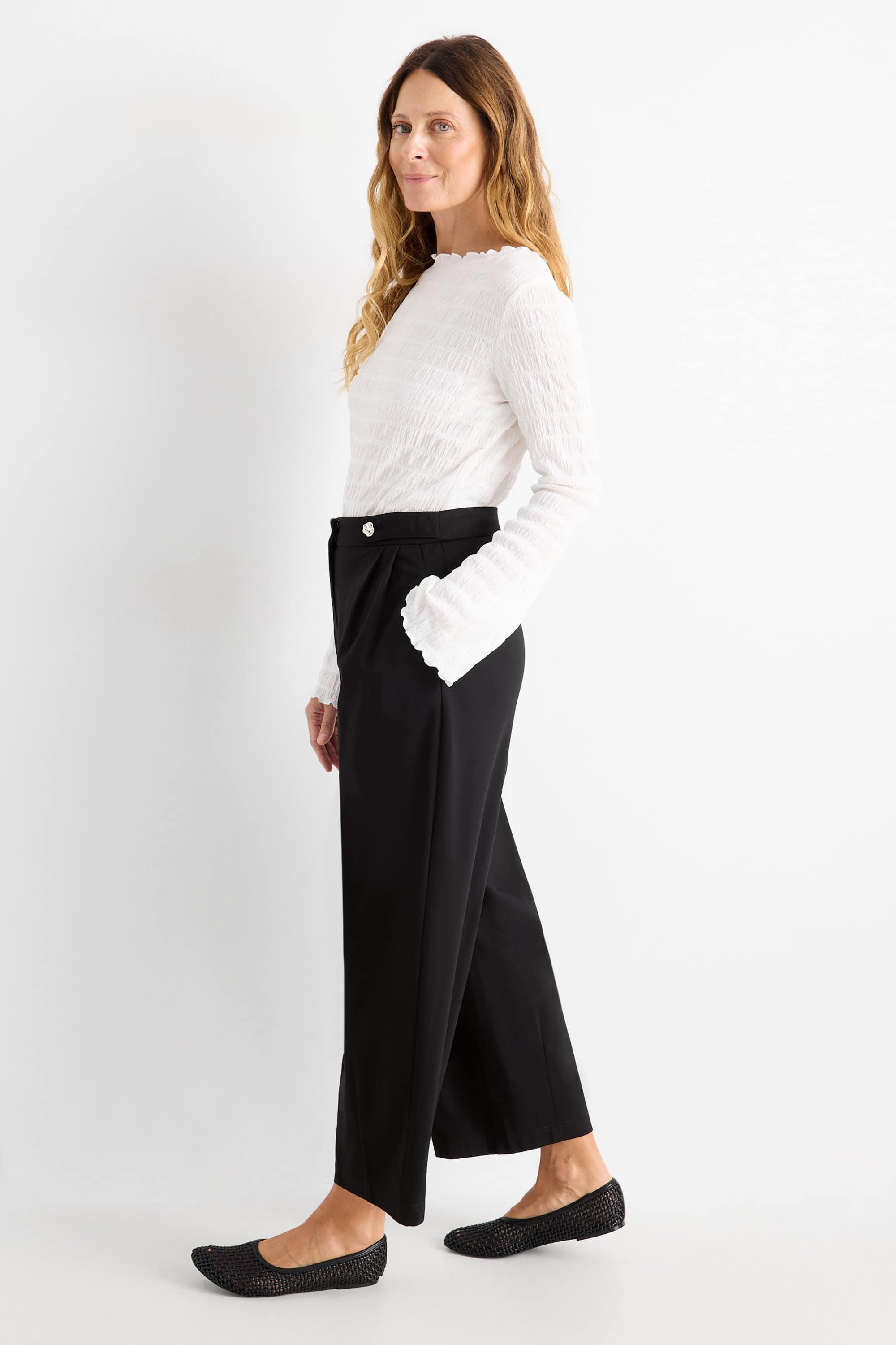 Jersey trousers - high waist - barrel leg black