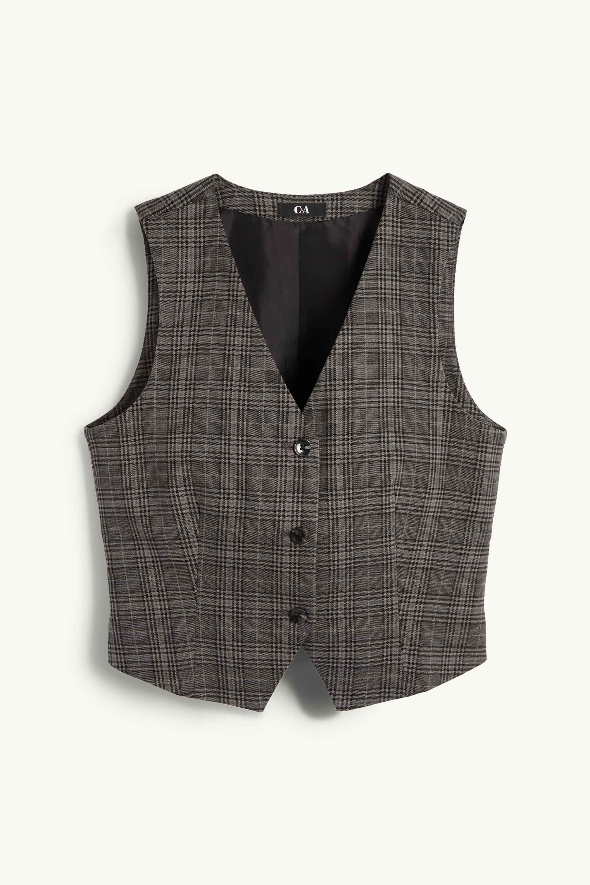 Waistcoat - fitted - check dark gray