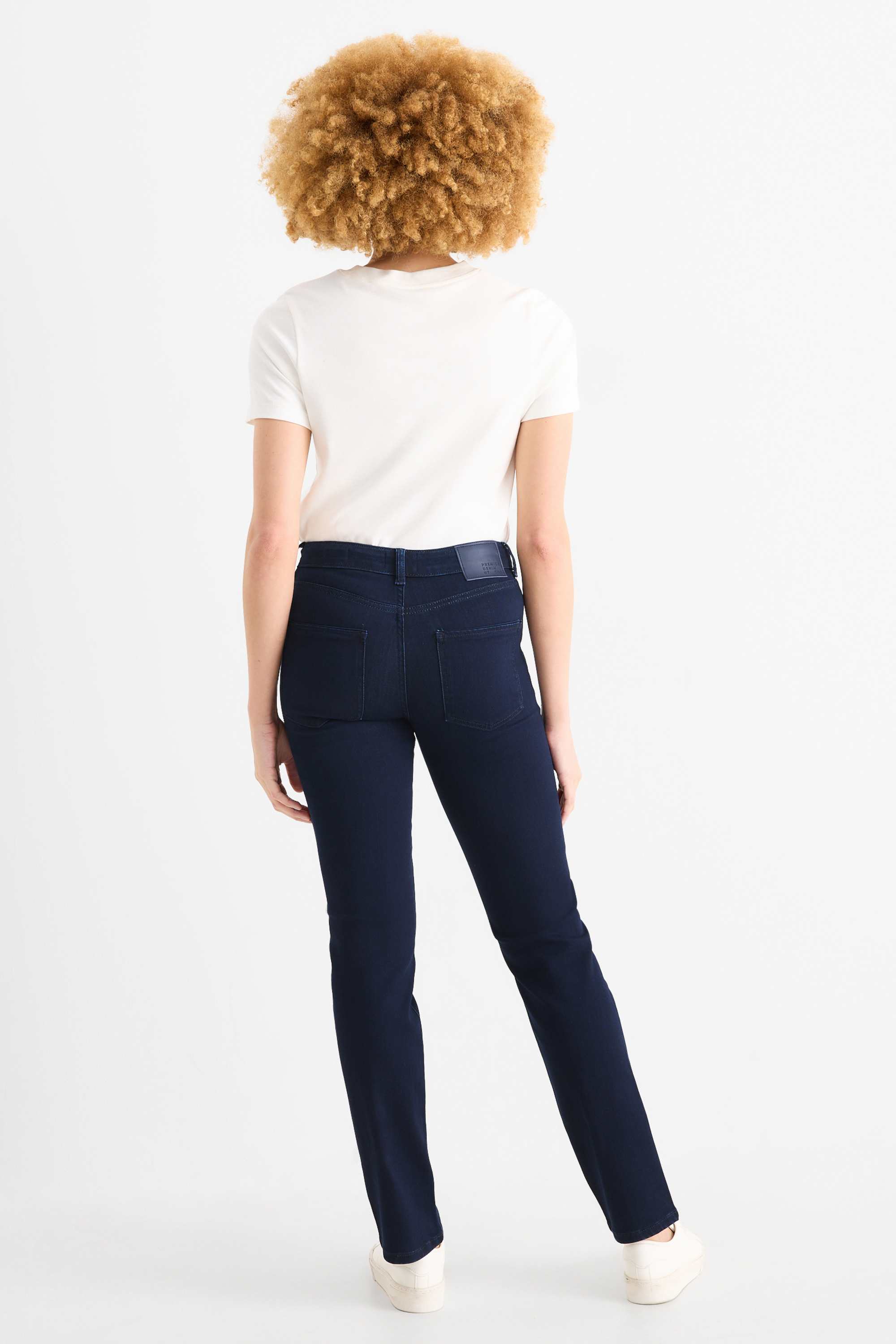 Straight jeans - mid-rise waist denim-dark blue