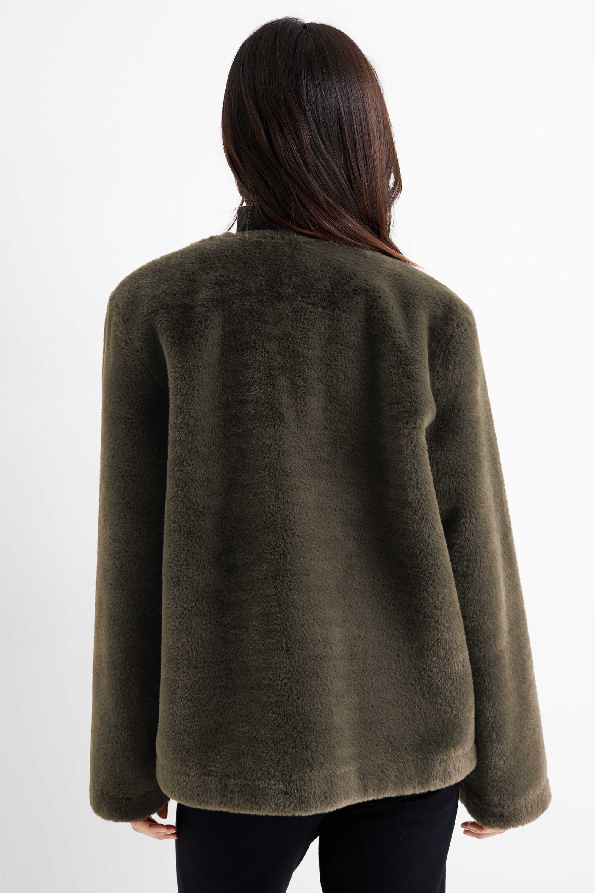 Faux fur jacket dark green
