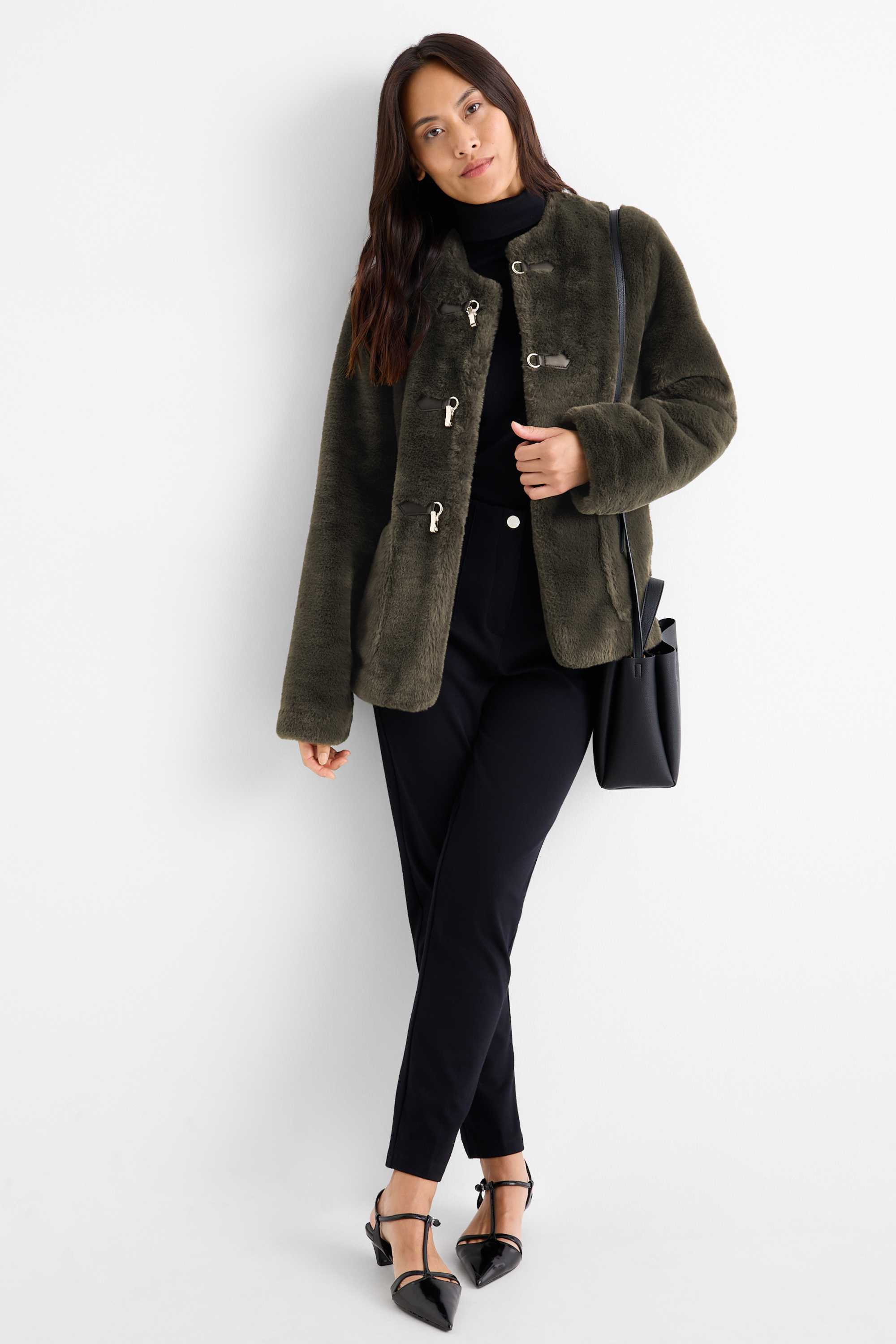 Faux fur jacket dark green