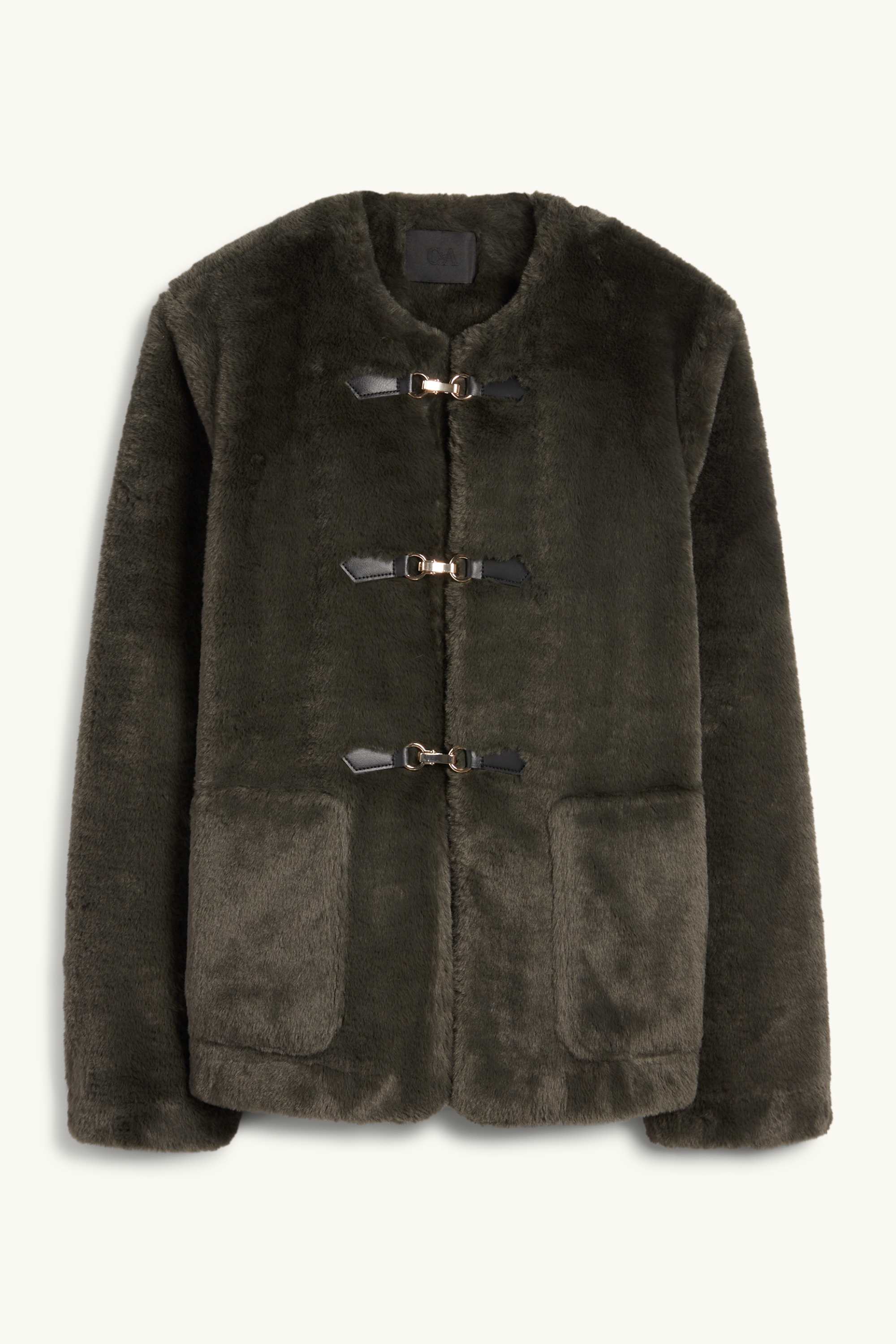 Faux fur jacket dark green