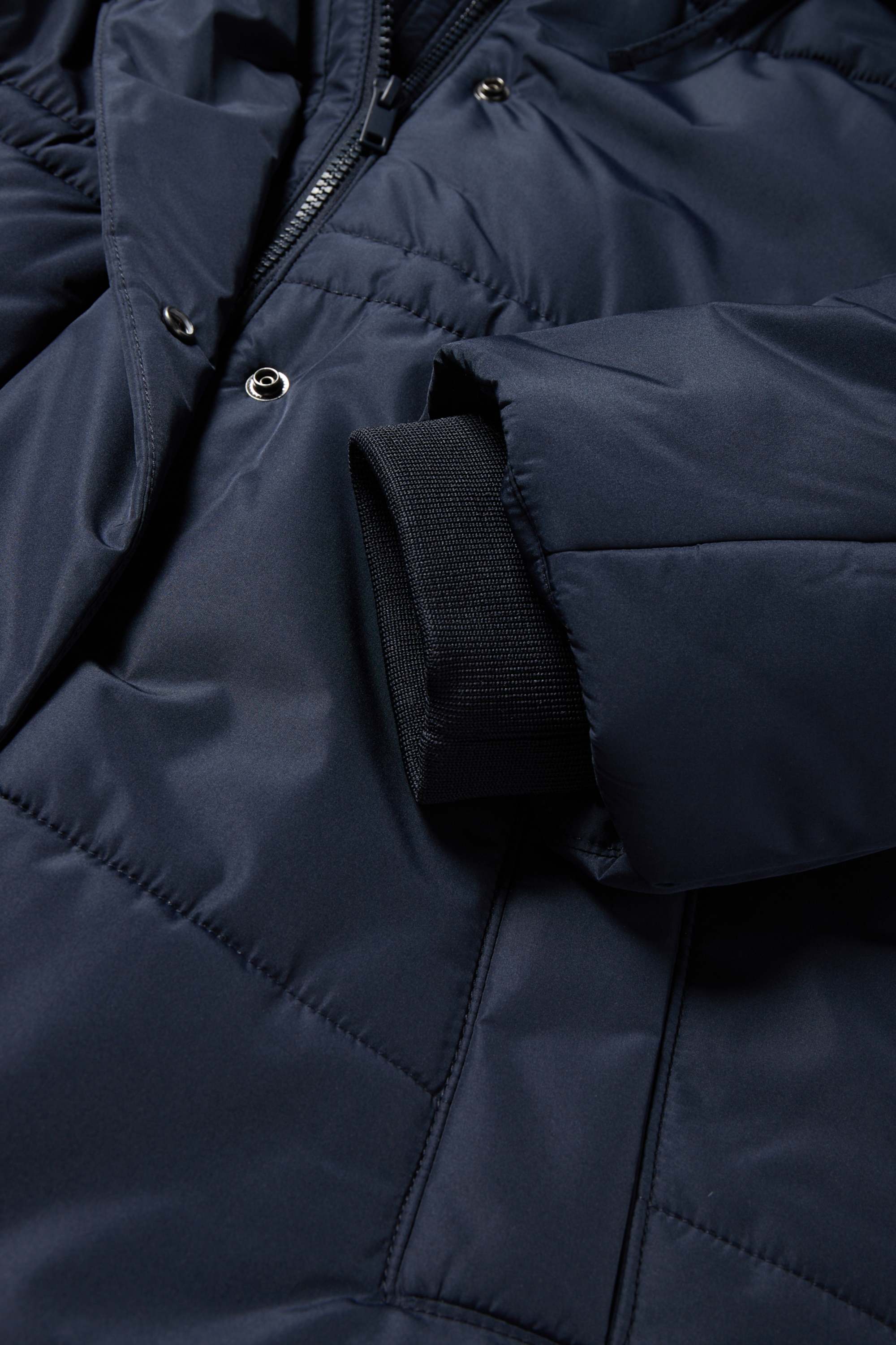 Quilted jacket with hood dark blue
