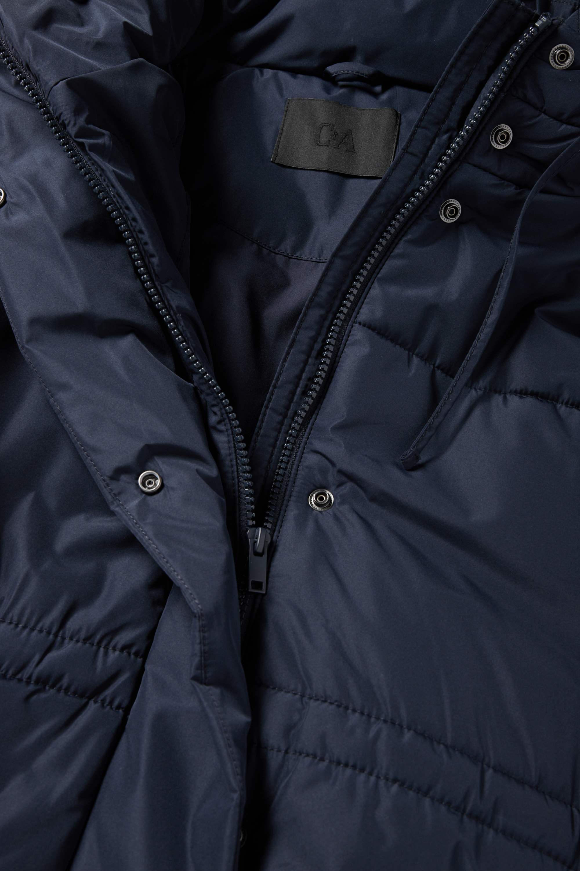 Quilted jacket with hood dark blue
