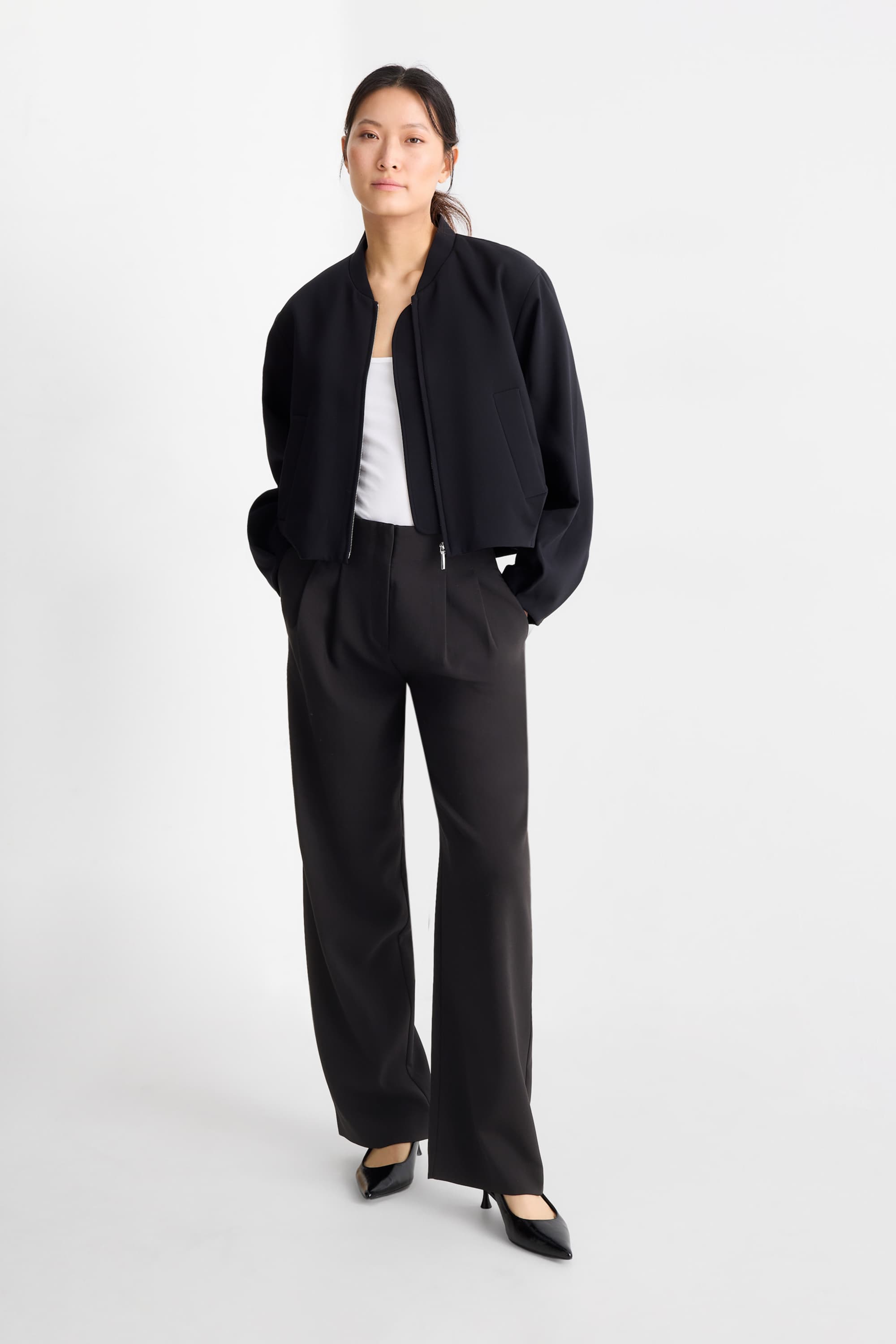 Business trousers - mid-rise waist - wide leg black