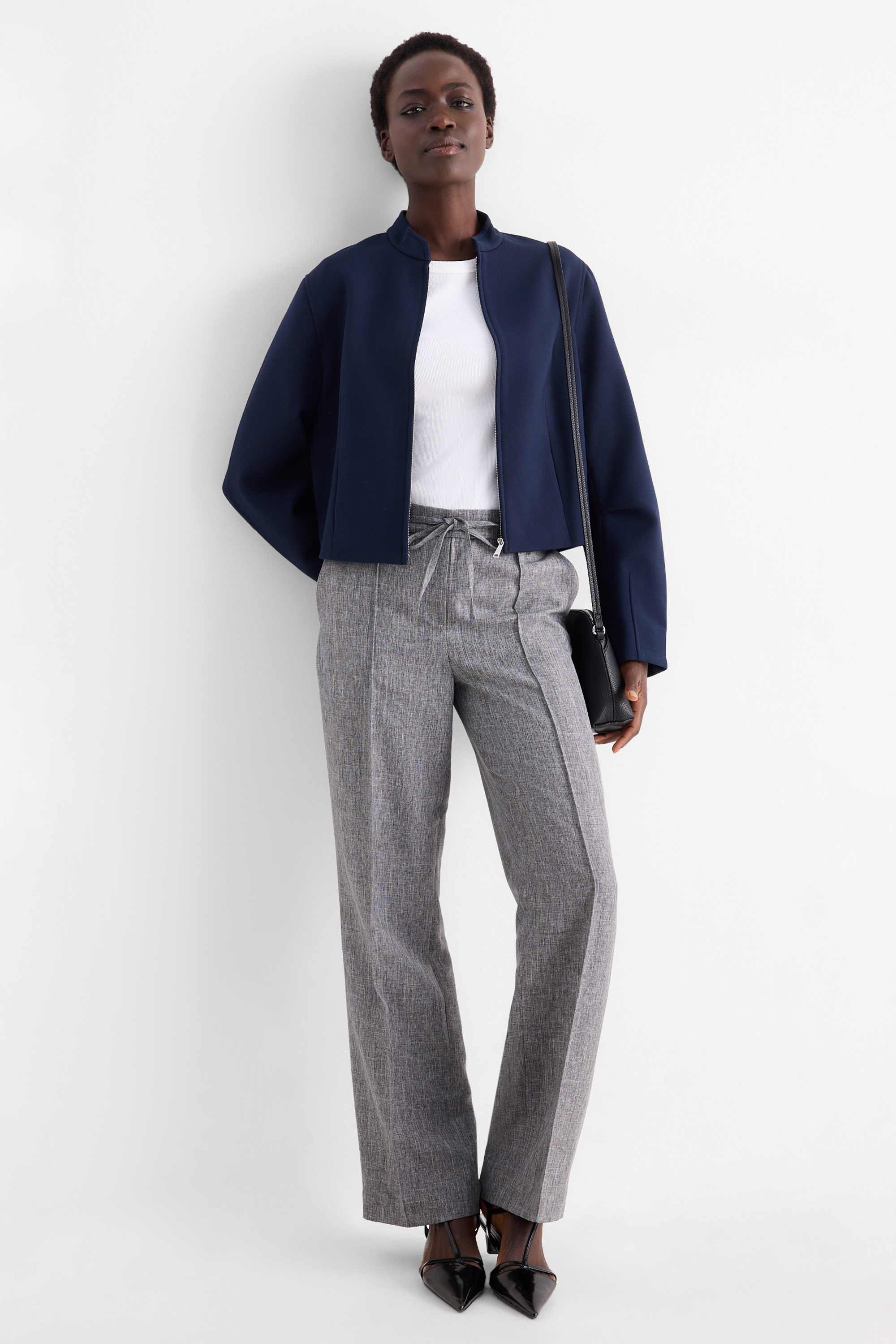 Business trousers - mid-rise waist - straight fit gray-melange