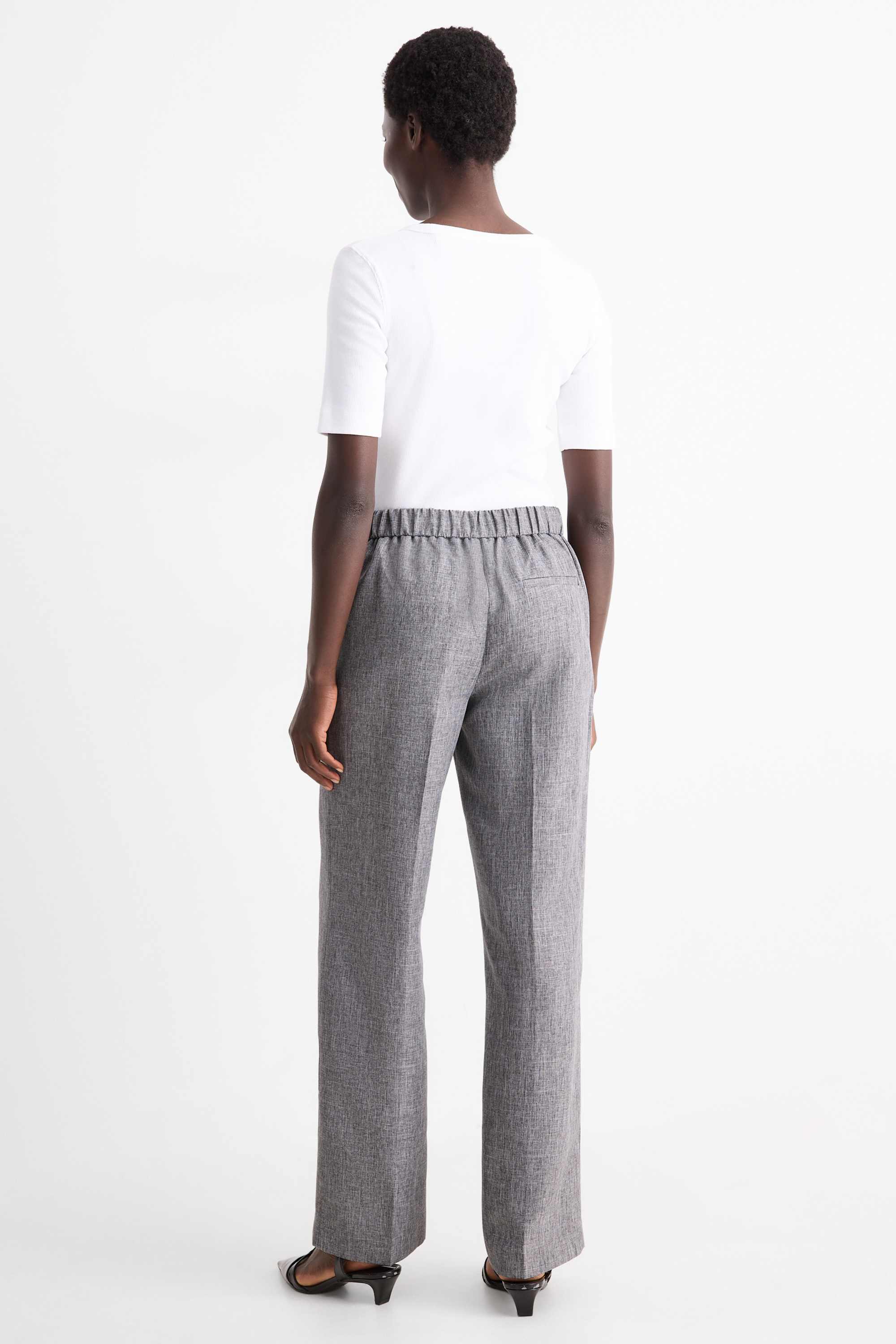 Business trousers - mid-rise waist - straight fit gray-melange