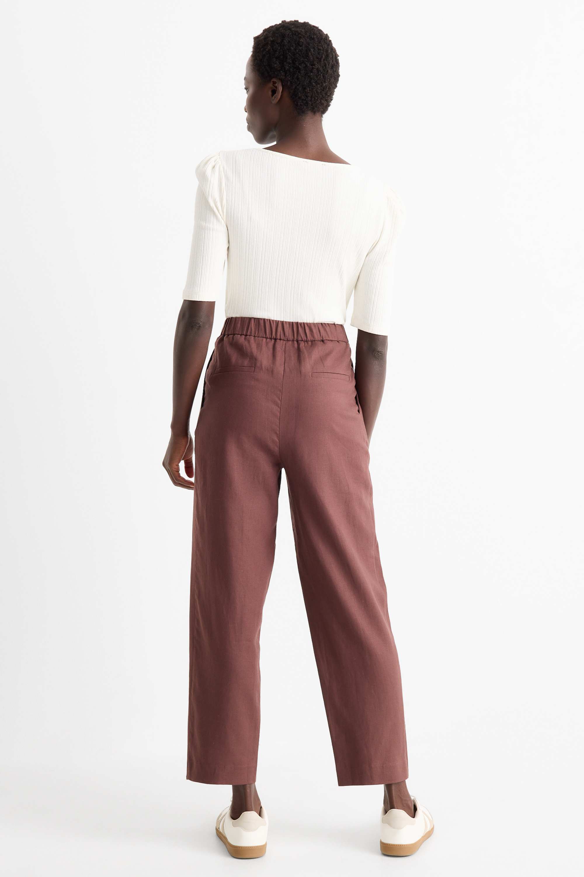 Business trousers - mid-rise waist - regular fit - linen blend brown